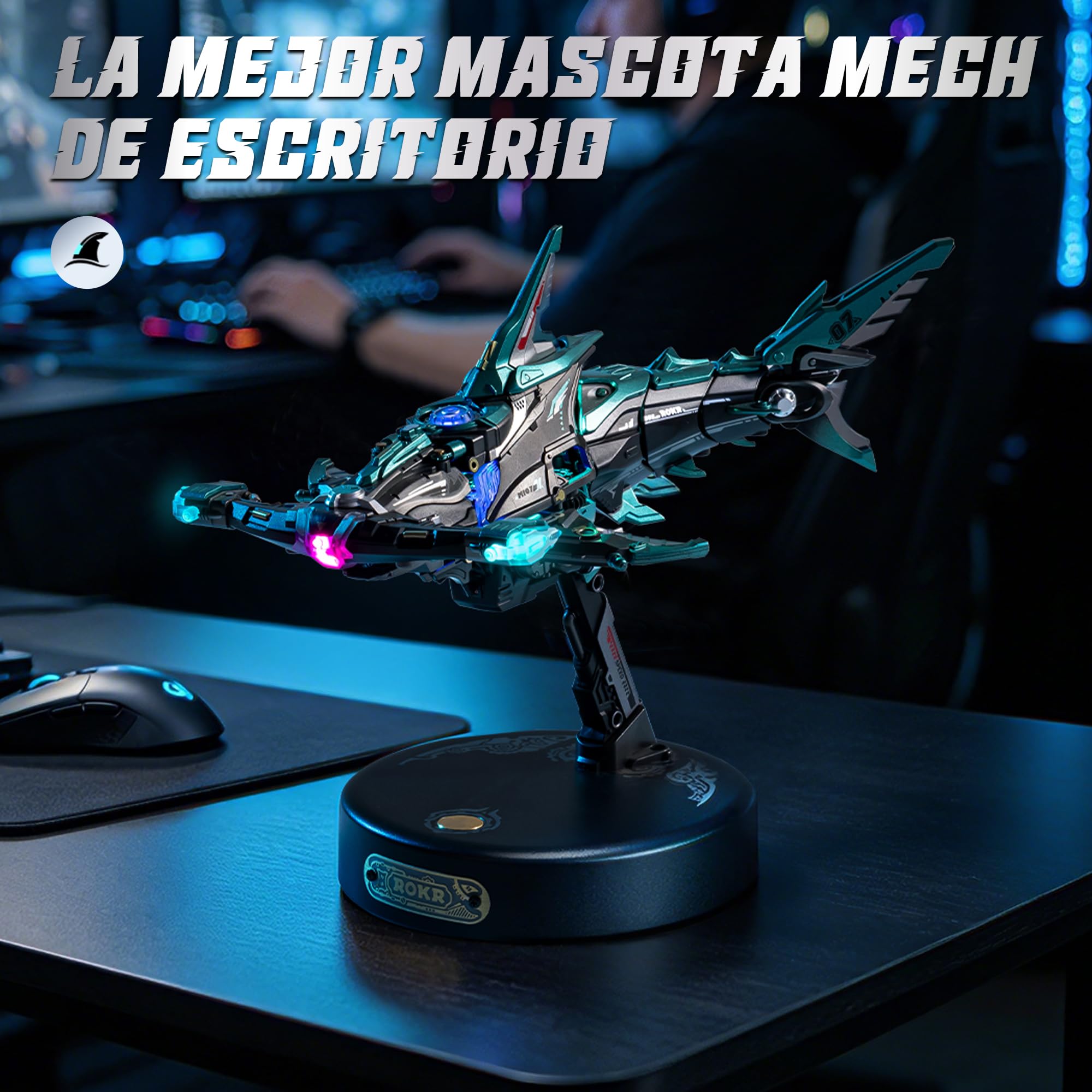 ROKR Rompecabezas 3D Mecánico Tiburón Martillo, Maqueta de Animal Marino con Efecto de Movimiento y Luz LED para Adultos, Rompecabezas 3D para Coleccionar (MI07)