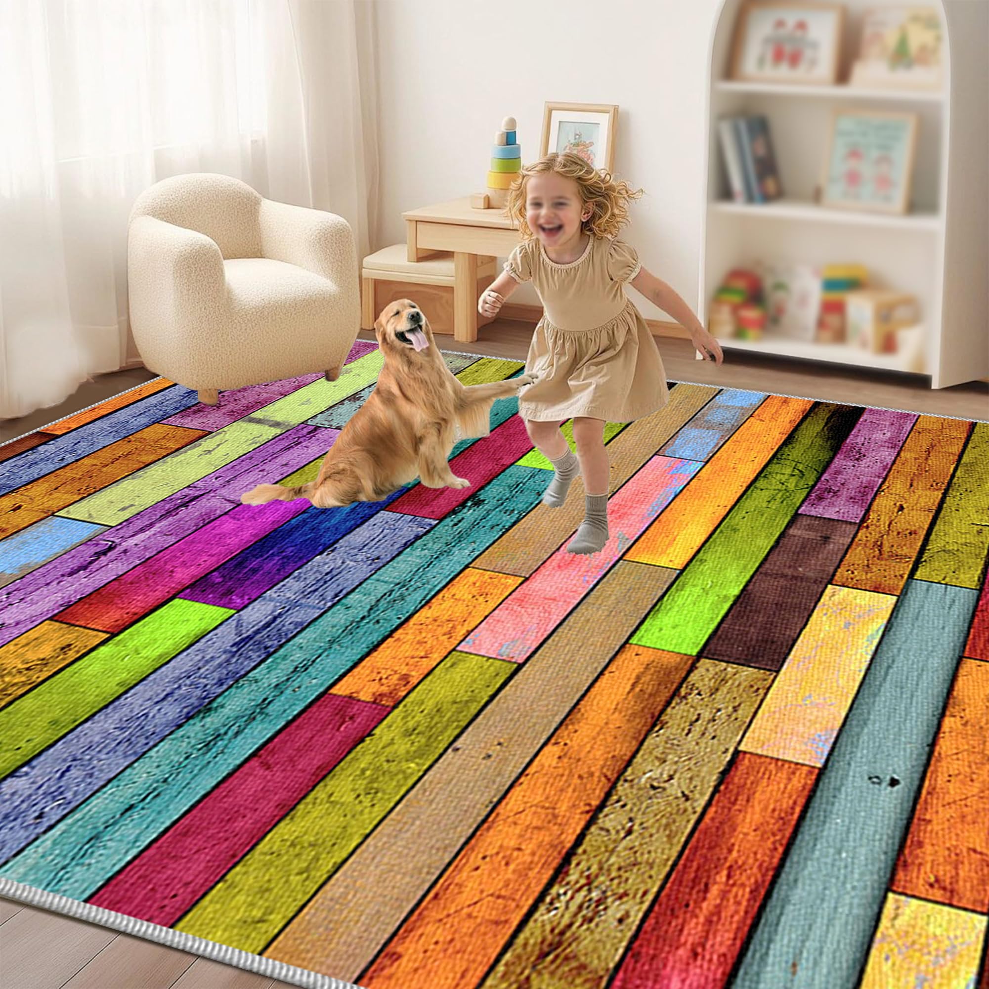 Waschbarer Teppich Wohnzimmer Groß Rugs for Living Room Weich Rutschfest Teppiche Schlafzimmer Kinderzimmer Esszimmer Terrasse Outdoor Balkonteppich Flur Teppich Büro Stuhlunterlage 90 x 110 cm