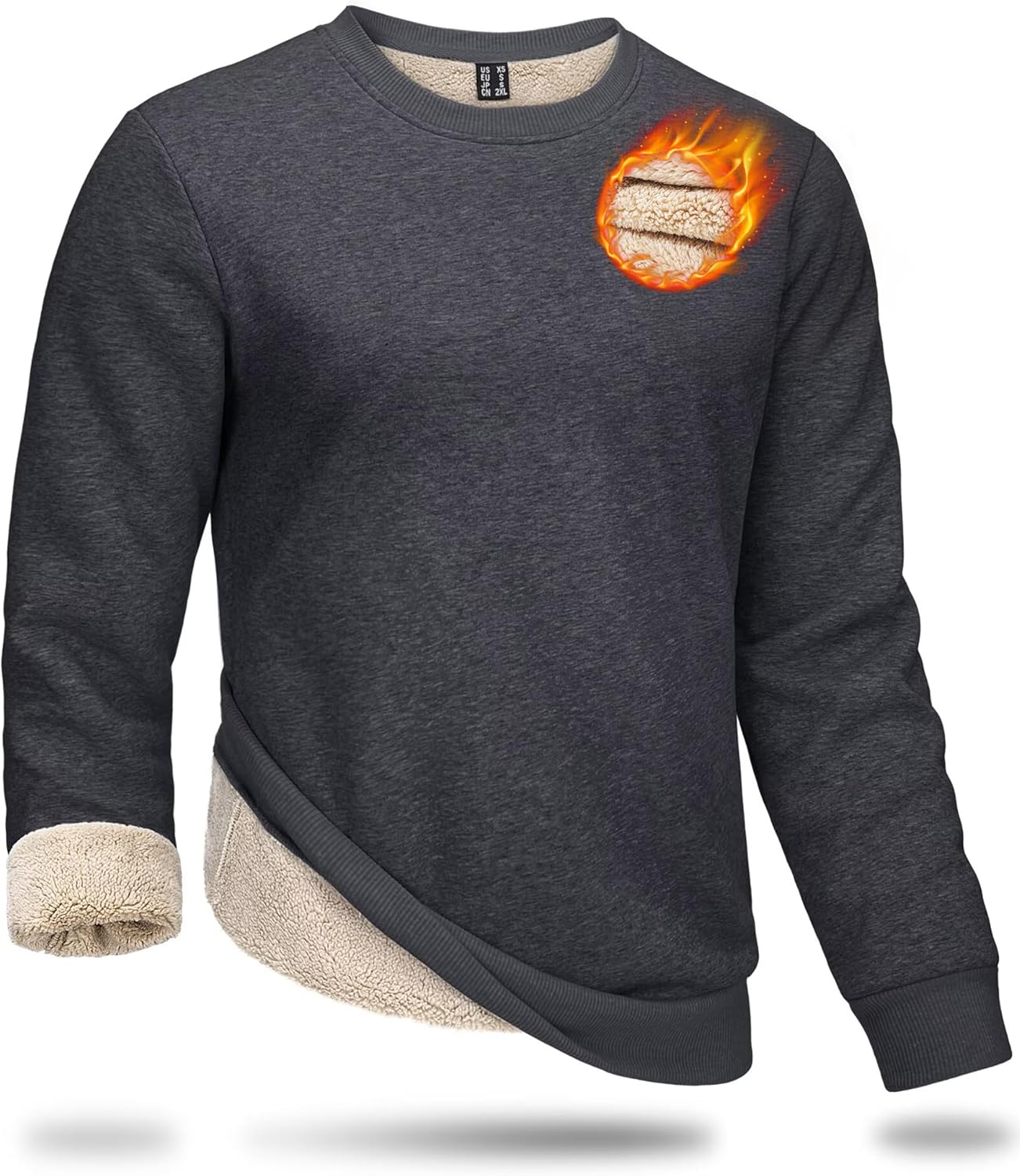 Boladeci Men's Full Sherpa Lined Crewneck Sweatshirts Heavy-weight Fleece Pullover Thick Thermal Long Sleeve Cotton