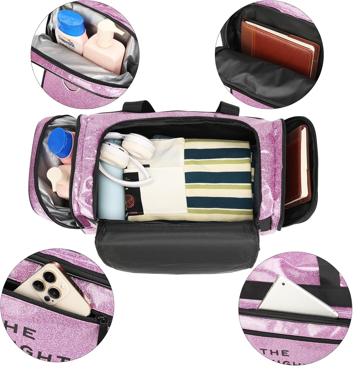 The Spennanight Bag Bling Glitter Cute Travel Duffle Sports Tote Gym Shoulder Luggage Weekender Overnight Says Spend the Night Hoe Carry on Bags for Women - Image 3