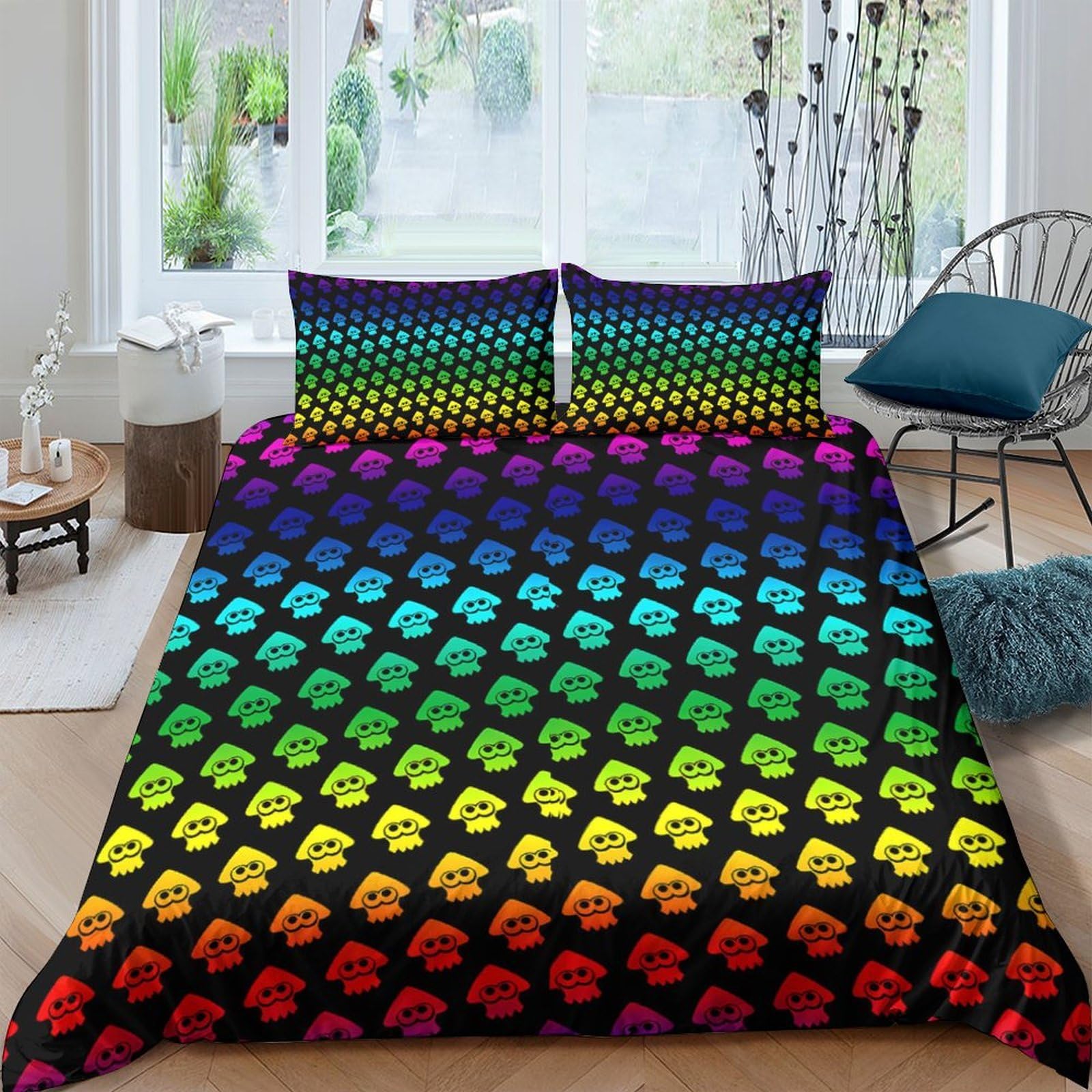 Ctjqhvkz Style-10 3D Printed Rainbow Geometric Fitted Sheet Microfiber Soft Anti-Slip Gradient Square Mattress Cover Bedroom Decor Single（135X200cm）