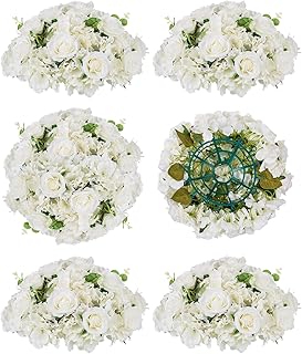 BLOSMON Artificial Flower Balls Wedding Centerpieces 6 Pcs 15.7" Large White Fake Flowers Rose