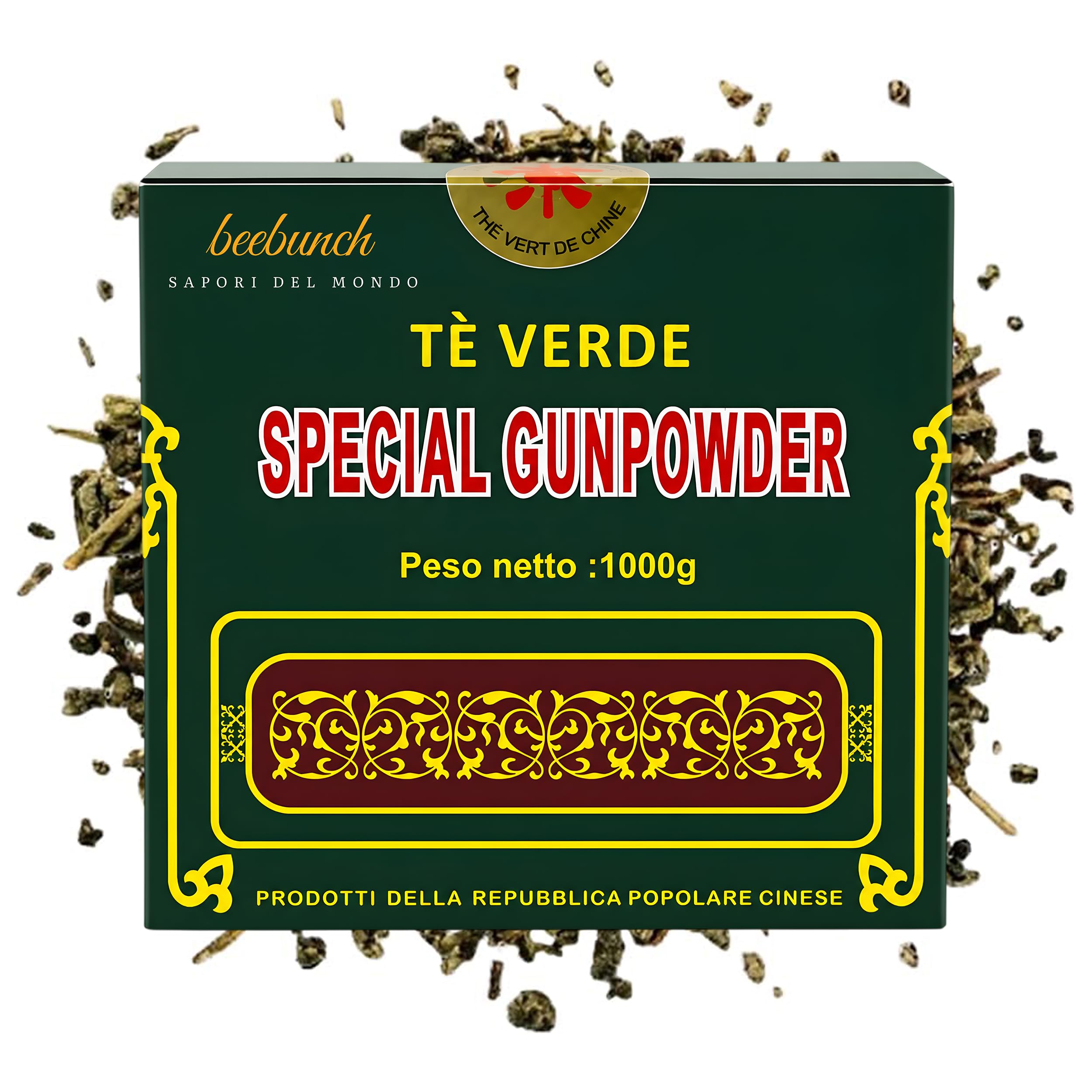 Beebunch Tè Verde Gunpowder 1kg – Tè Verde Sfuso Cinese 100% Naturale – Foglie di Tè Premium Ricche di Antiossidanti – Ideale per Energia, Metabolismo e Benessere (1 kg)