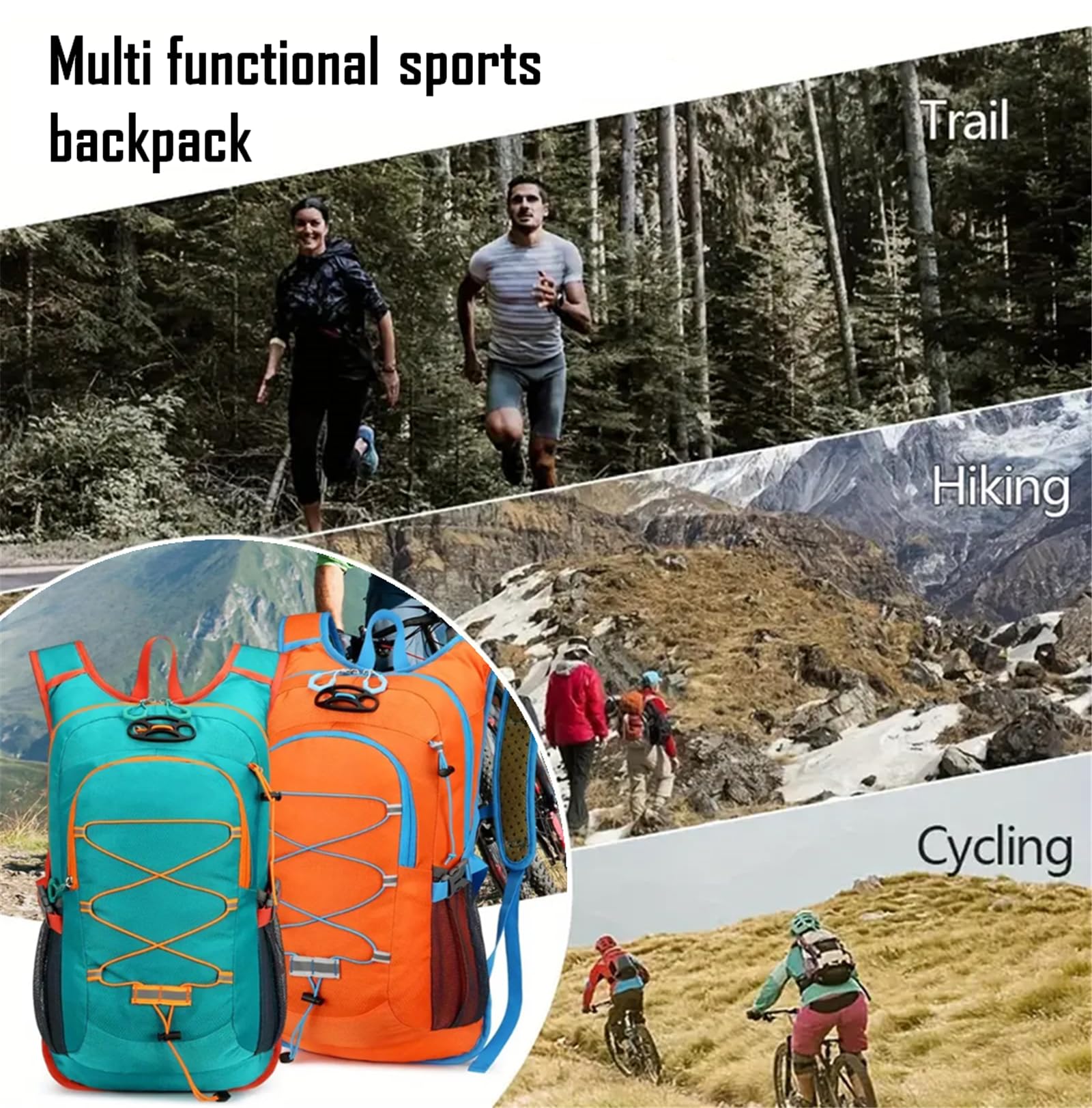 AUUEYY Lightweight Cycling Hydration Backpack,Large Capacity Pack for Travel,Hiking,Climbing,Skiing,Running Daypack for Men Women (Black)
