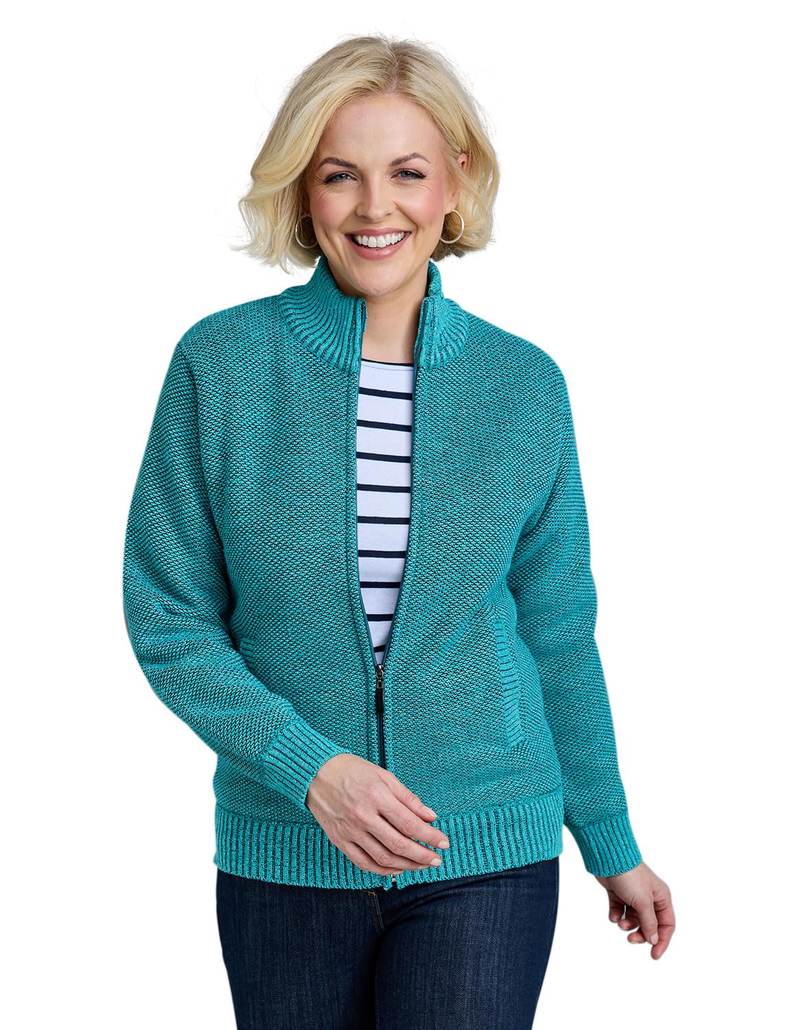 Amber Women's Green Knitted Fleece Lined Zip Cardigan With Faux Fur Inner, Long Sleeve Outerwear (Sizes 10–26) 20-22