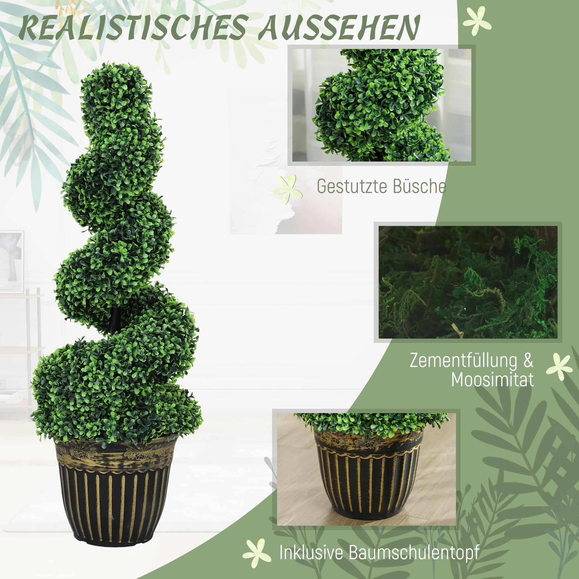 Amazon.de: HOMCOM 2er Set Knstliche Buchsbaum 90cm Spirale Kunstpflanze,  Plastik Knstliche Pflanzen im Topf, Kunstbaum Fake Plant wie echt fr ...