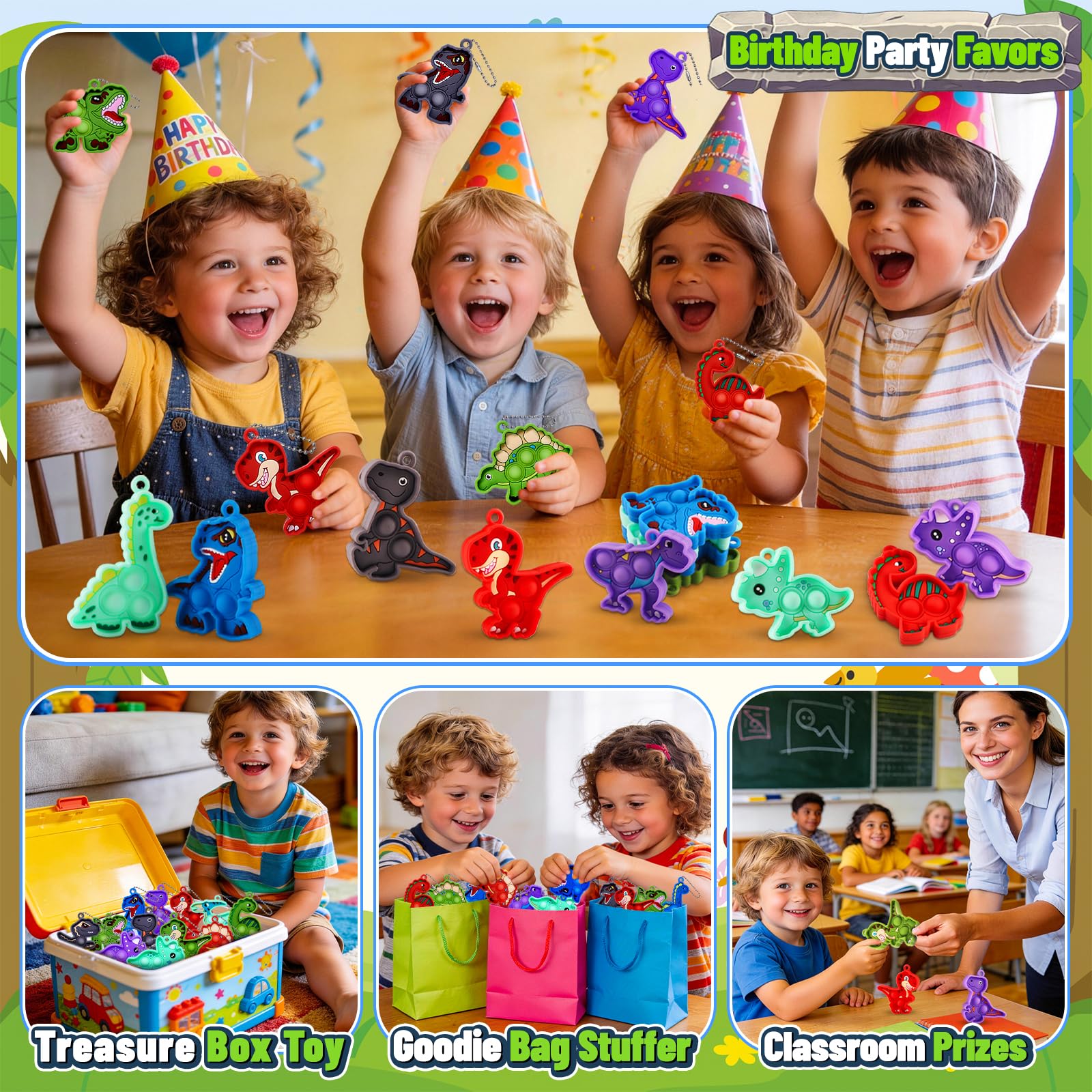 Dinosaur Party Favors - 24 Bulk Keychains -4 Dinosaur Party Favors - 24 Bulk Keychains -4