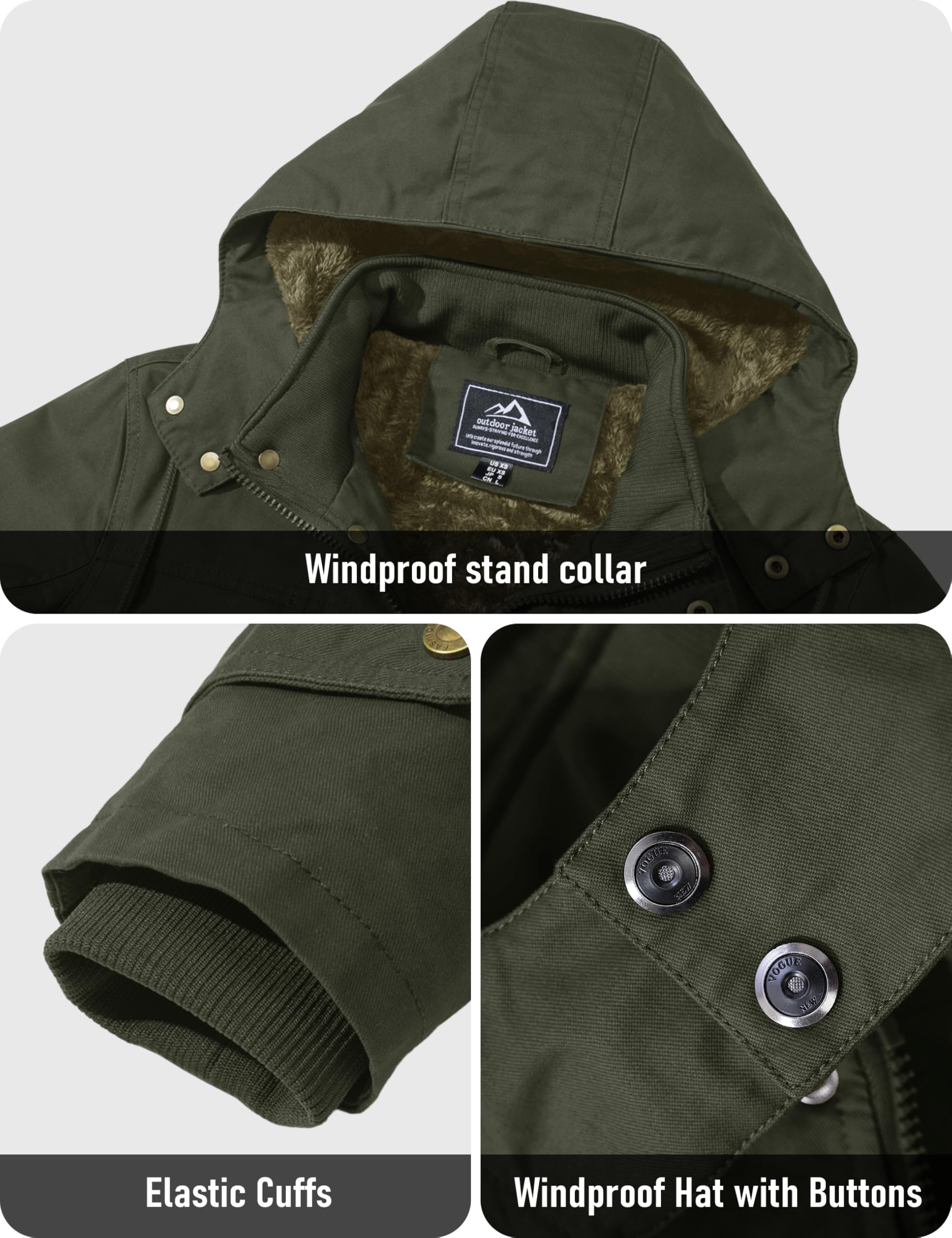 MAGCOMSEN Męska kurtka z ciepłą podszewką, cargo, parka zimowa, kurtka wojskowa, kurtka outdoorowa z odpinanym kapturem, kurtka przejściowa, bawełniana bluza z kapturem