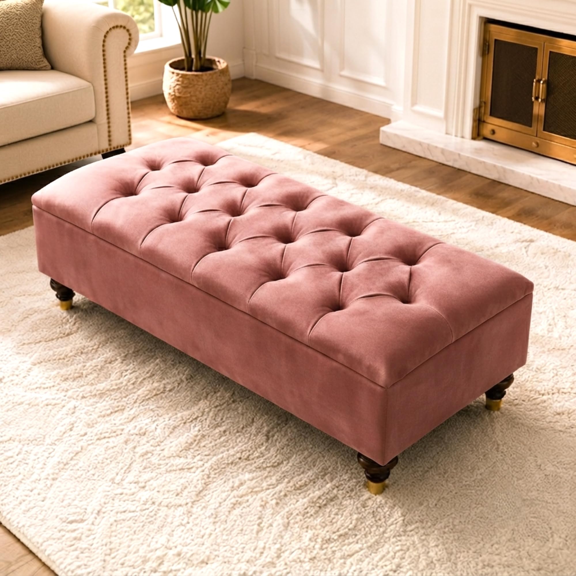Naples Chesterfield Coffee Table Footstool Storage 102cm Pink Plush