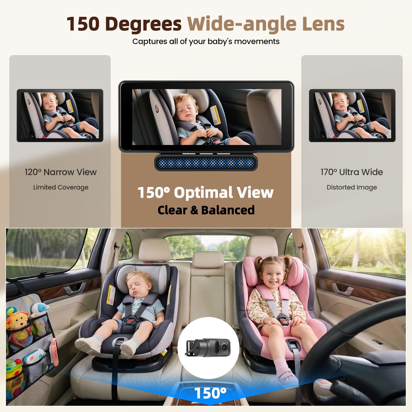 Telecamera per bambini da 6,86 pollici con supporto CarPlay, Android Auto e Bluetooth per auto, camion e furgoni, compatibile con poggiatesta.