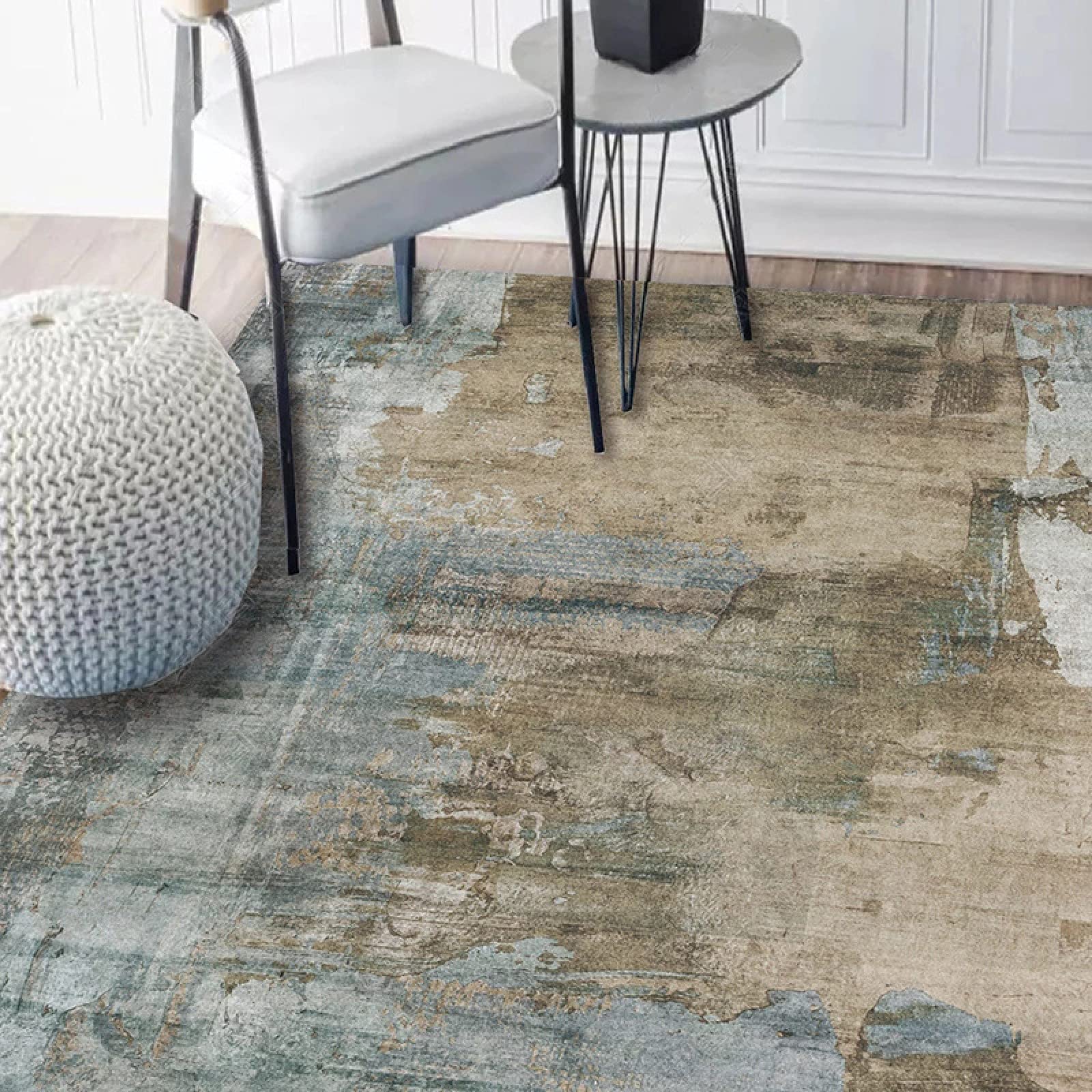 Tapis ovale gris et vert 70x120 cm lavable et antidérapant pour entrée