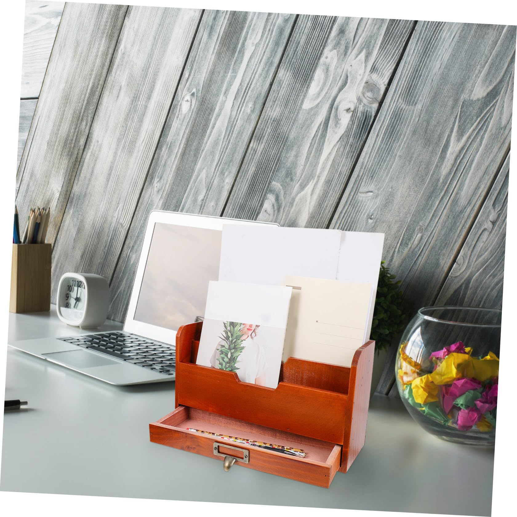 Supvox Holz Aufbewahrungsbox mit Schublade für Büro und Schmuck Stapelbar und Belastbar Praktische Schubladenstruktur für Schreibtisch und Ordnung