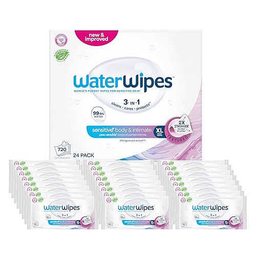Miniatura 12 de WaterWipes Toallitas de Cuidado Adulto Sensible para Higiene Corporal e Íntima, 360 Toallitas (12 Paquetes), Textura Extra Grande, 99.9% a Base de