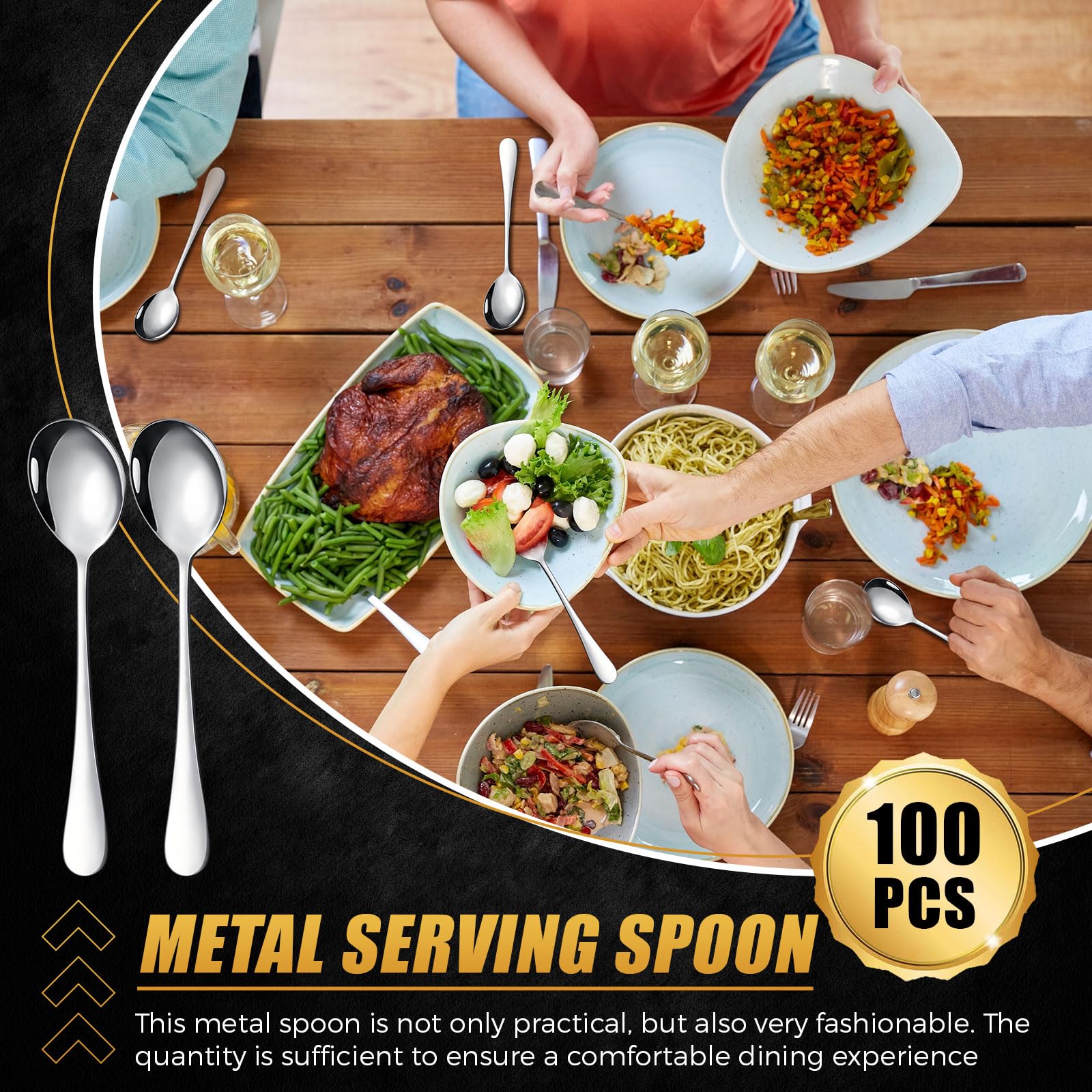 Nuogo Suppenlöffel-Set, Edelstahl, Besteck, Dessertlöffel, Großmetall, hochglanzpoliert, Esslöffel für Zuhause, Restaurant, Küche, spülmaschinenfest, 100-teilig