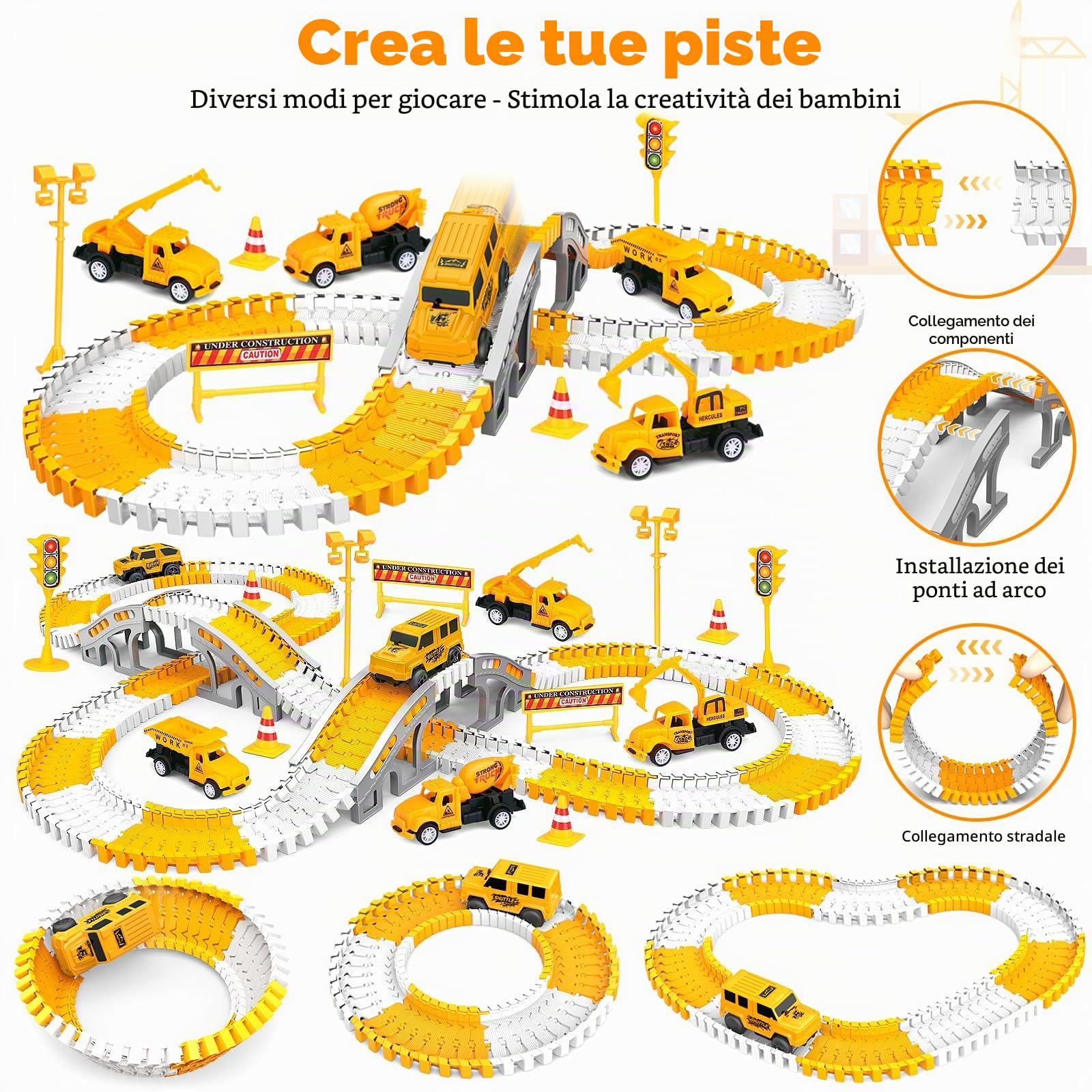 Pista Macchinine, 280 Pezzi Pista Auto Flessibile con 6 Auto Giocattolo, Piste da Corsa per Bambinis, Regalo di Compleanno per Bambini, Macchina per Bambini Regalo Bambino 3-8 Anni