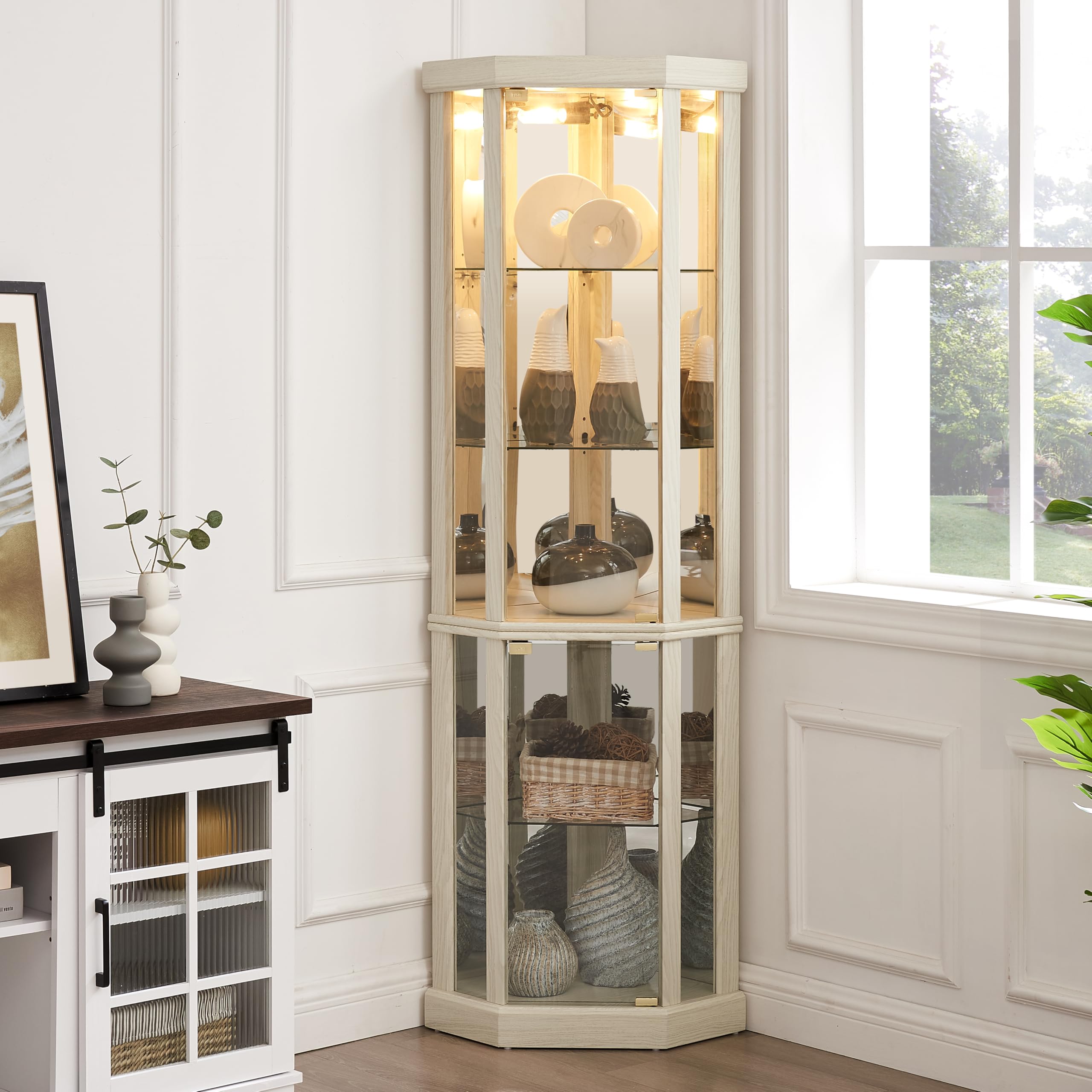 Amazon.com: Corner Curio Cabinet with Lights, Glass Storage