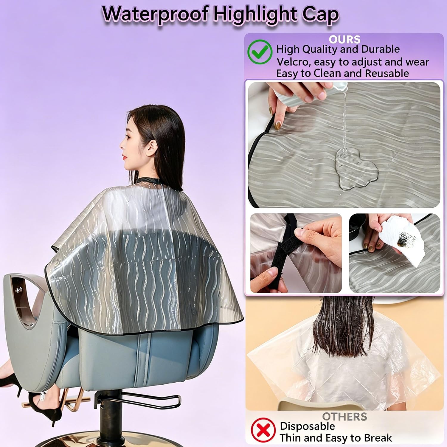 Silicone Highlight Cap Sets, Professional Highlighting Cap for Hair, Dye Bleach Cap with Hook, Hair Coloring Kit for Frosting Dyeing Reusable Salon Hairdressing Tools