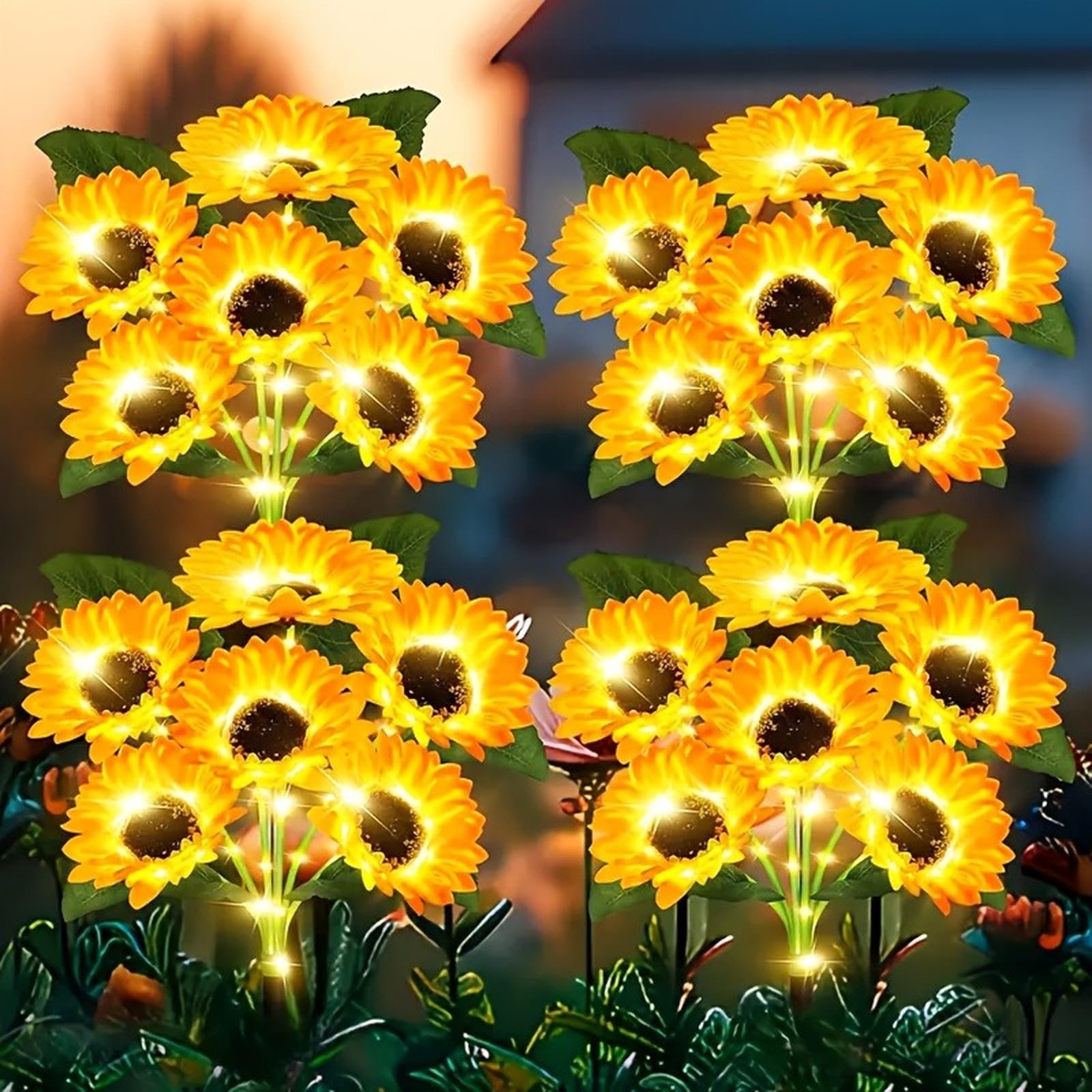 Solar Powered Garden Lights, 6 Heads Sunflower Solar Lights Outdoor Waterproof, Auto Dusk to Dawn Light for Garden, Yard, Pathway, Patio Decor, 72cm Tall with Ground Stake