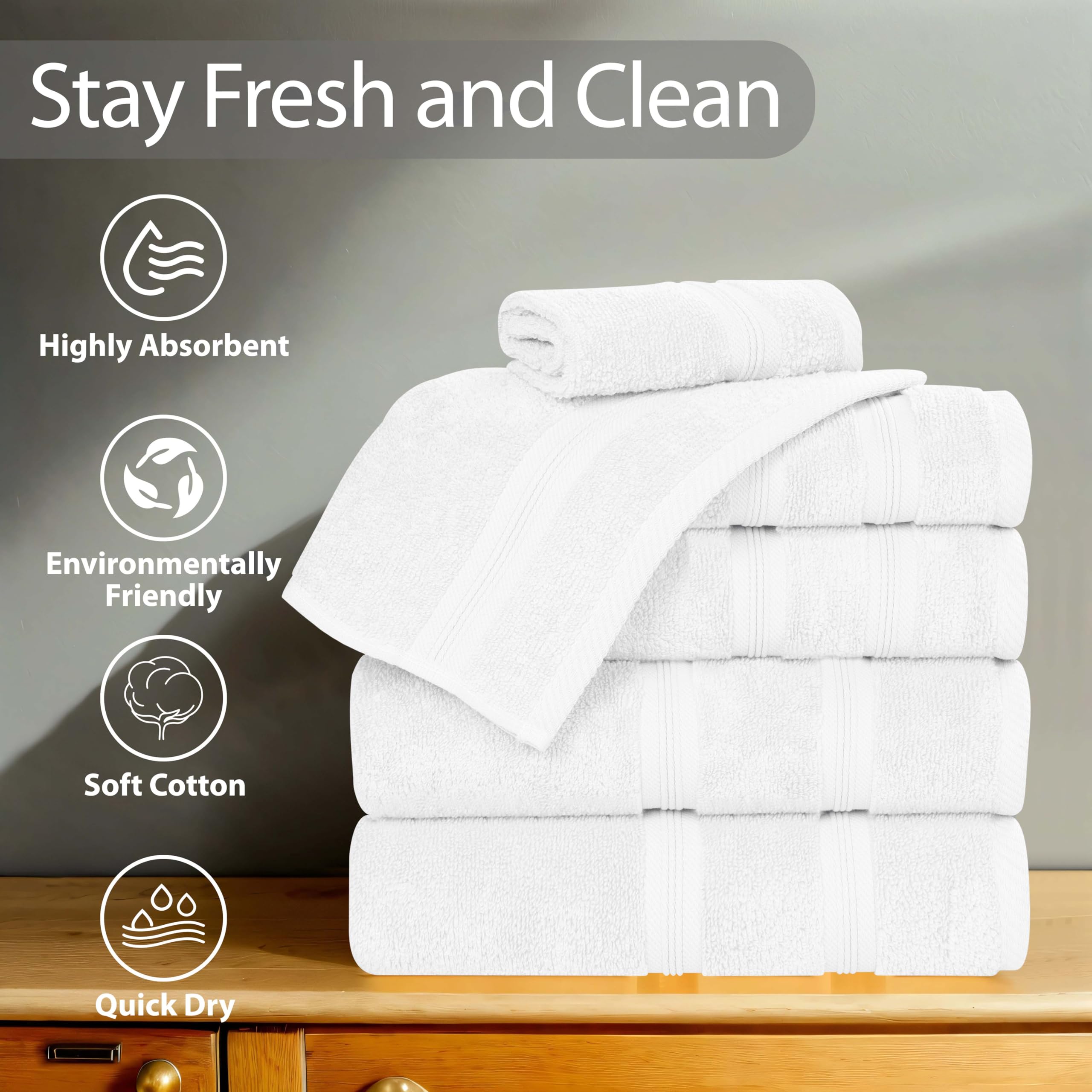 Superior Set di 6 asciugamani in cotone di alta qualità, morbidi asciugamani in peluche per spa, palestra, bagno, bagno degli ospiti, salone, cucina, arredamento, base per la casa, qualità