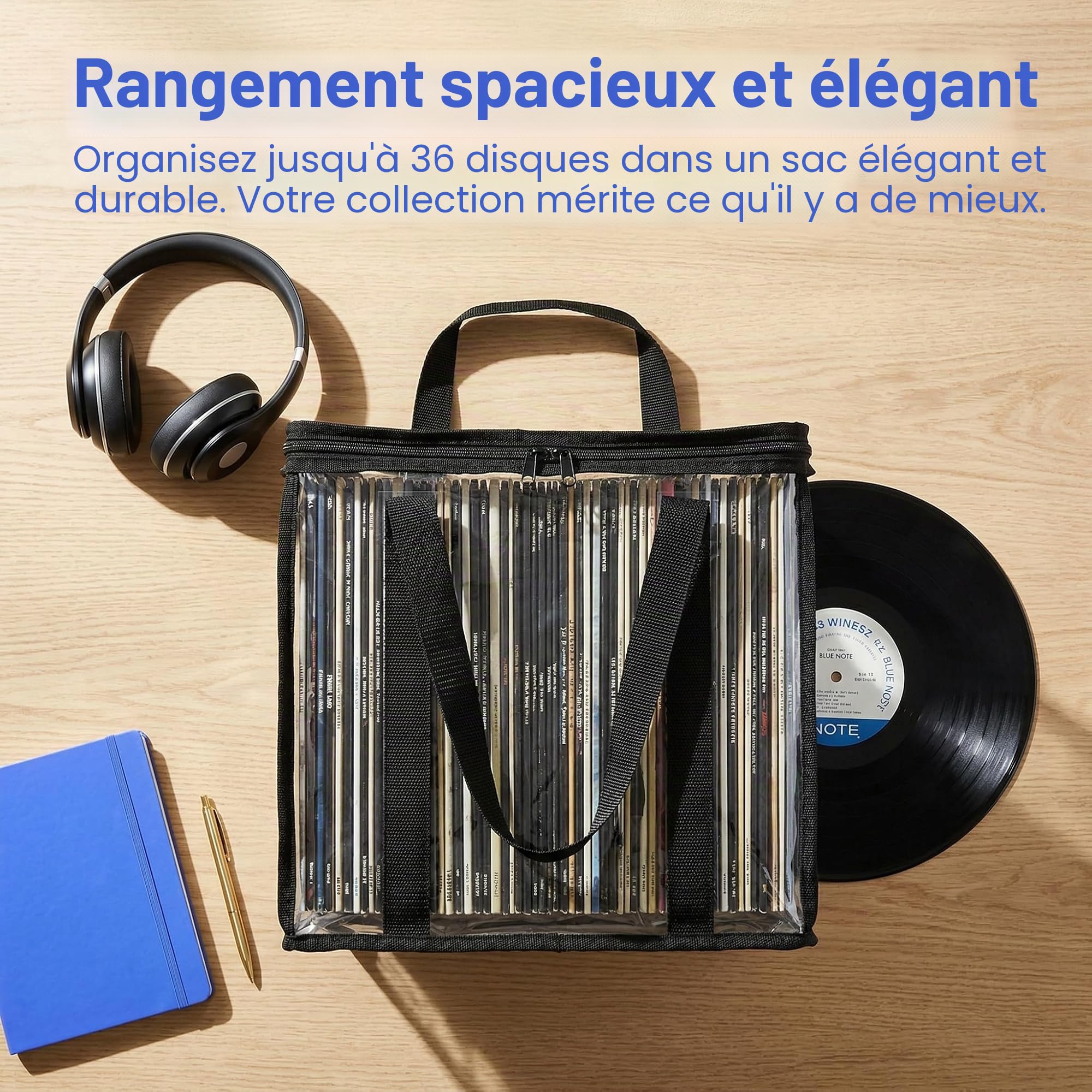 Fasmov Lot de 4 Sacs de Rangement pour disques vinyles pouvant contenir jusqu'à 144 Albums (36 Chaque Sac)