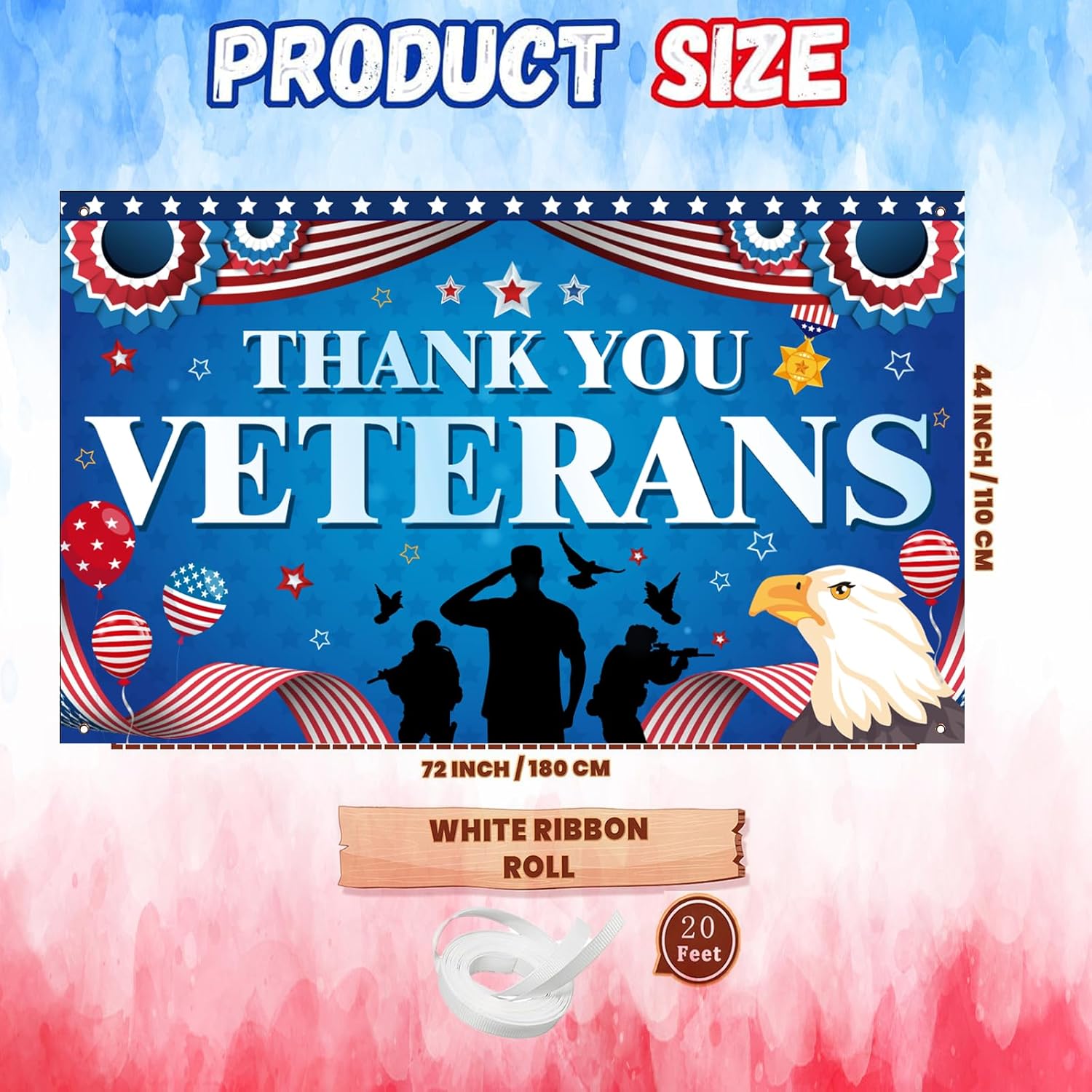Thank You Veterans Backdrop for Veterans Day Party Decorations, 71x43 inch - Image 2