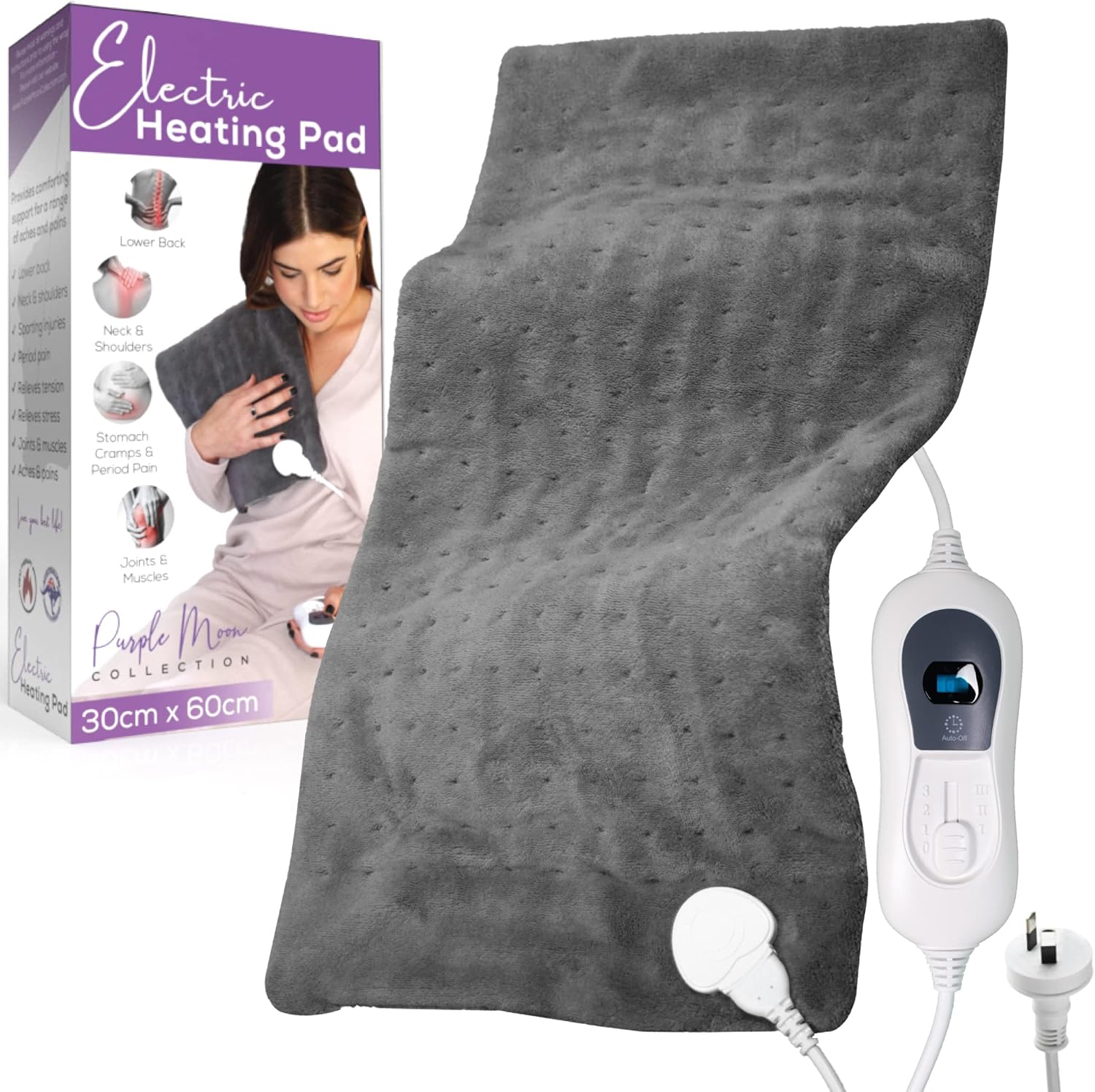 Electric Heating Pad for Back Pain Relief XL 30 x 60cm Period