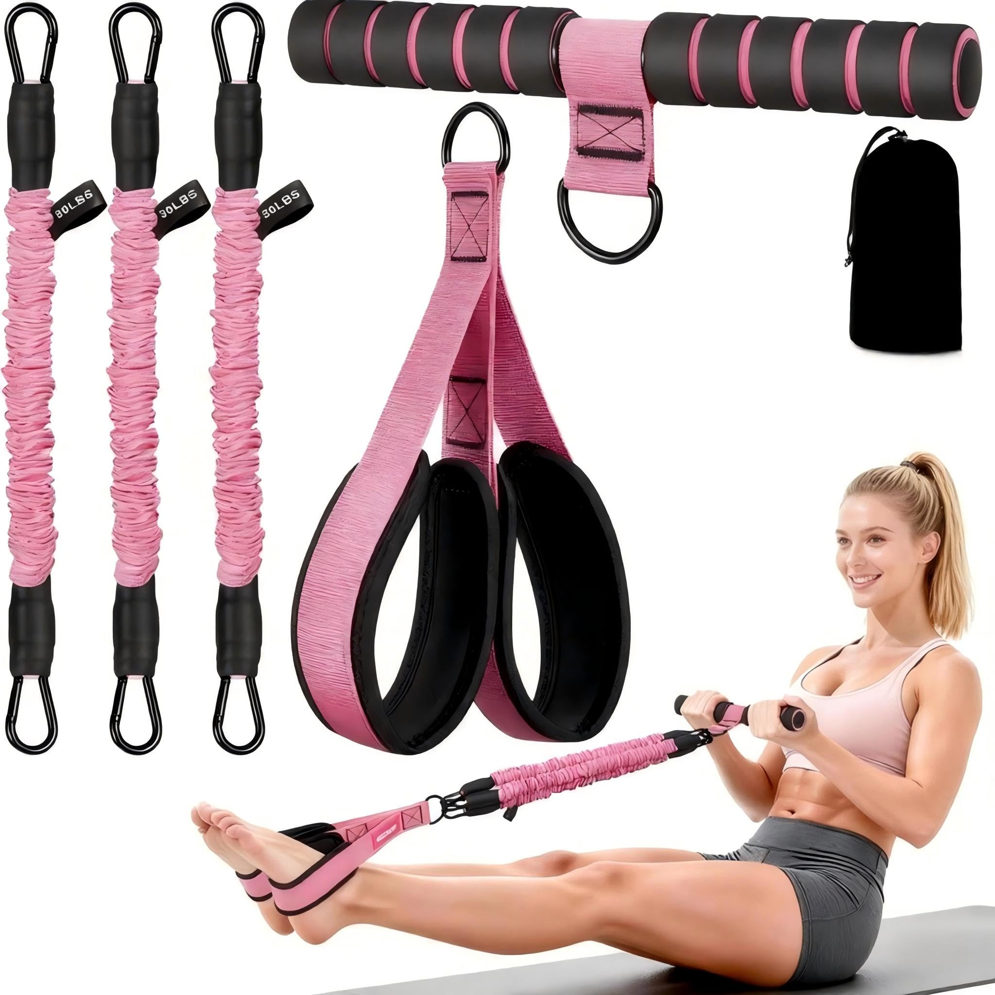 Juego de bandas de ejercicio de resistencia con asas, bandas de entrenamiento para terapia física, entrenamiento de fuerza, tonificación muscular, anclaje de puerta y guía de entrenamiento. (gris,
