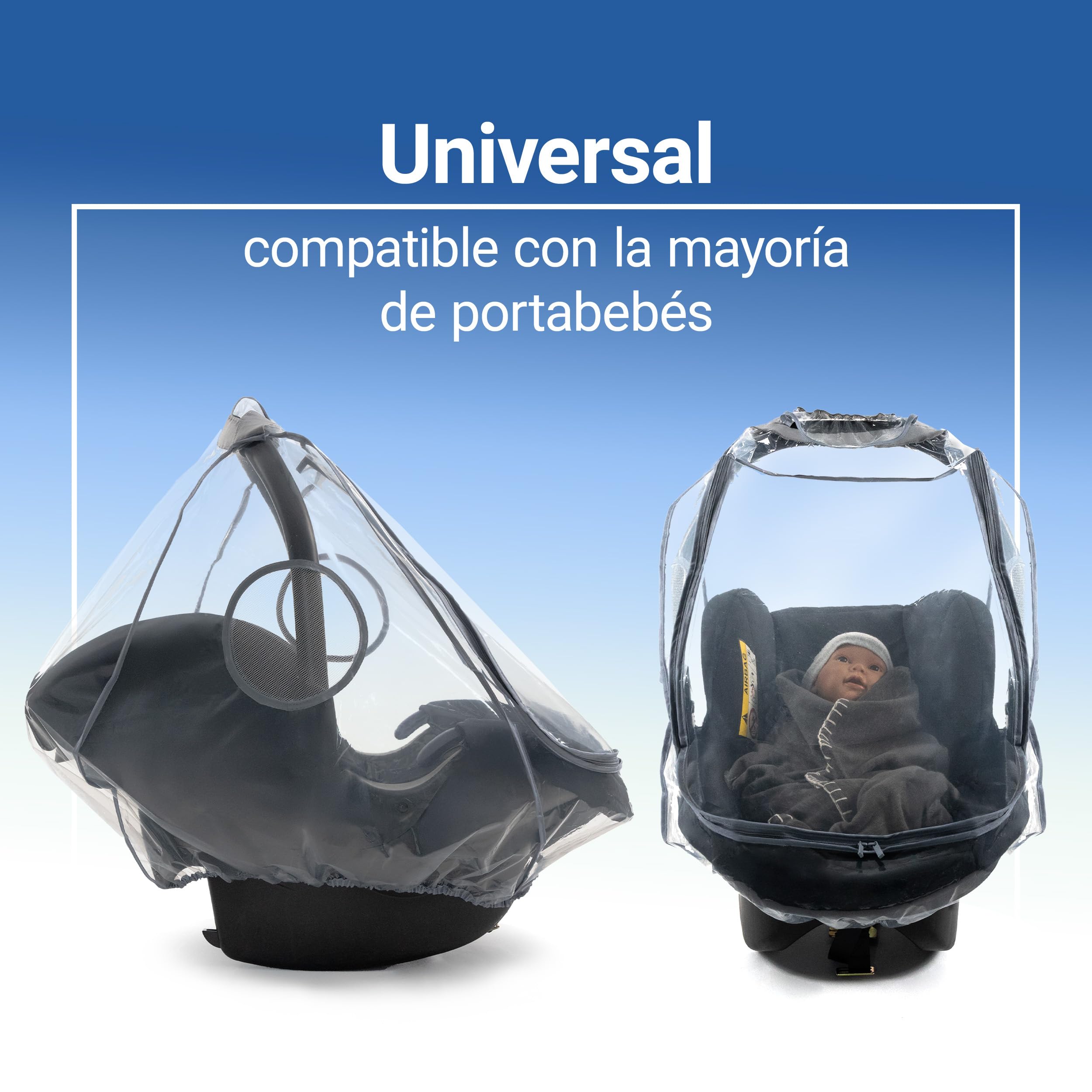 Zamboo Protector de Lluvia Universal Premium para Portabebés - Plástico Antilluvia para Grupo 0 - Compatible con Maxi Cosi | Cybex | Römer - Burbuja con Ventana Grande - Contacto Rápido - Sin PVC