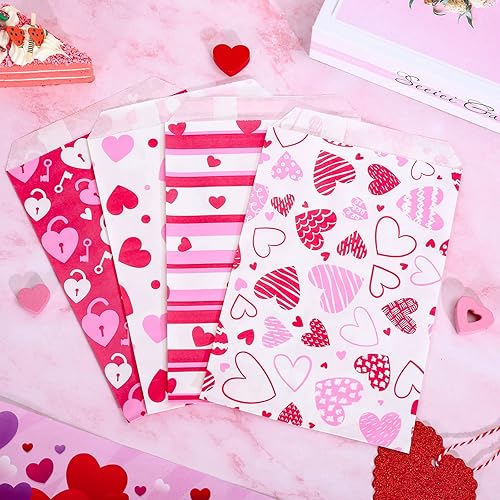 Miniatura 5 de AnyDesign Paquete de 120 bolsas de regalo para el día de San Valentín, bolsas de regalo de papel rojo y blanco, bolsas de regalo de papel surtidas