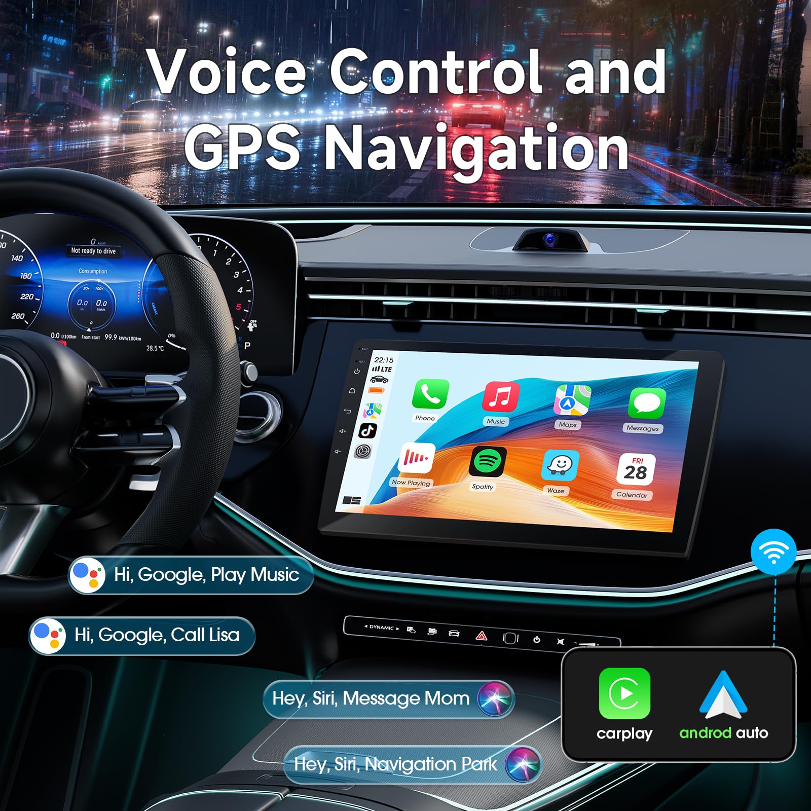 9" Wireless Double Din Car Stereo with Bluetooth, Wireless CarPlay Radio and Android Auto, Backup Camera, GPS Navigation, Free APK Download and Deletion, FM, Voice Control, Mirror Link