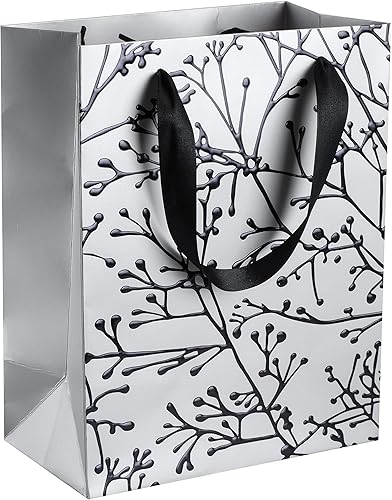 Hammont Bolsas de regalo para botellas de vino, paquete de 12 bolsas de regalo de vino con diseño de hojas plateadas para botellas de vino, bolsa