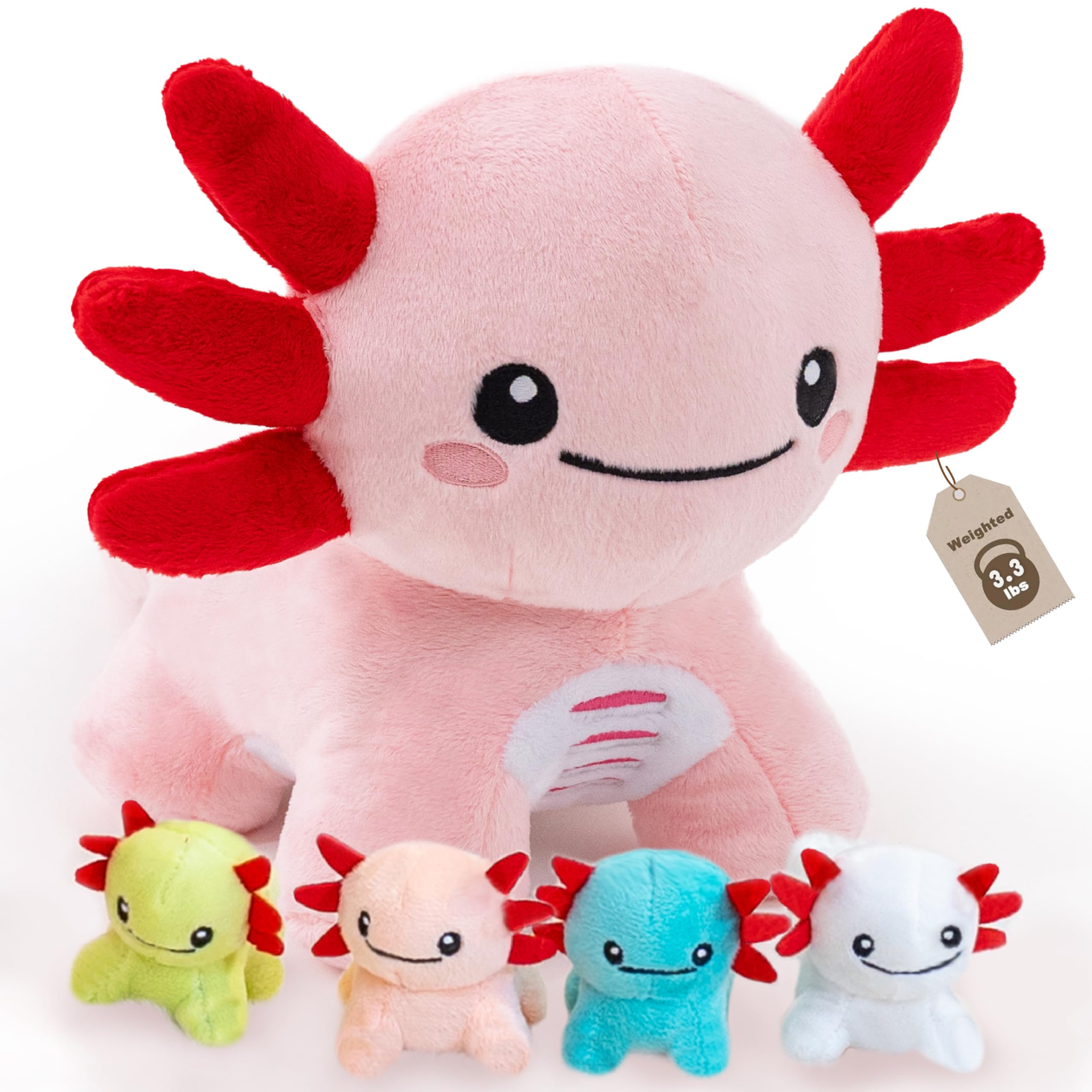 AmyToo Axolotl Stuffed Animals, Mommy Axolotl Plush with Baby, 5 Pcs Plush Toy for Girl Boy, Birthday Valentine's Gifts for Girlfriend, Kids, Toddler,