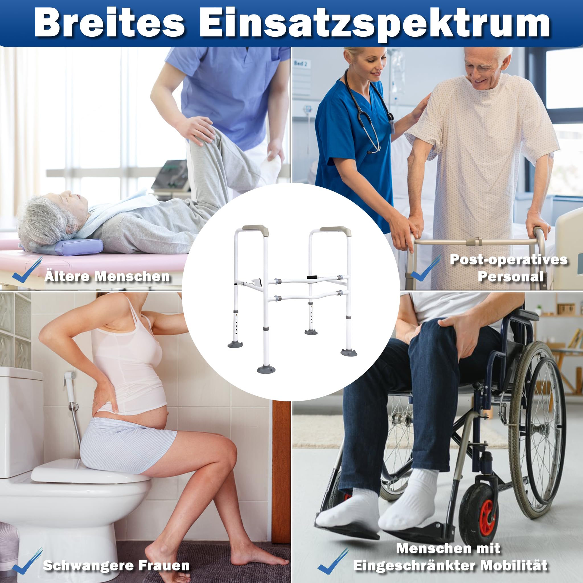 Froadp Sollevamento per WC per anziani e disabili, altezza e larghezza, regolabile, antiscivolo, con clip girevole per WC
