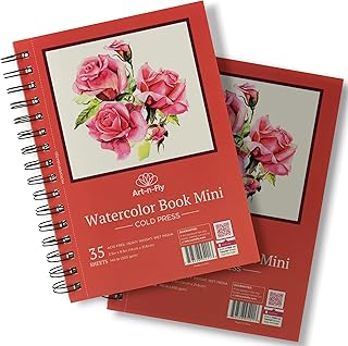 Art-n-Fly 5.5 x 8.5 in Watercolor Sketchpad Mini Book - 2 Pack x 35 Sheets Each- Spiral Bound and Microperforated - 300gsm / 140lb 8.5x5.5'