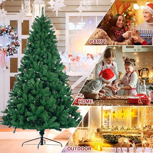 Miniatura 9 de Árbol de Navidad artificial de 6 pies sin encender, árbol de Navidad falso con bisagras con 1138 puntas de ramas y soporte de metal plegable, árbol