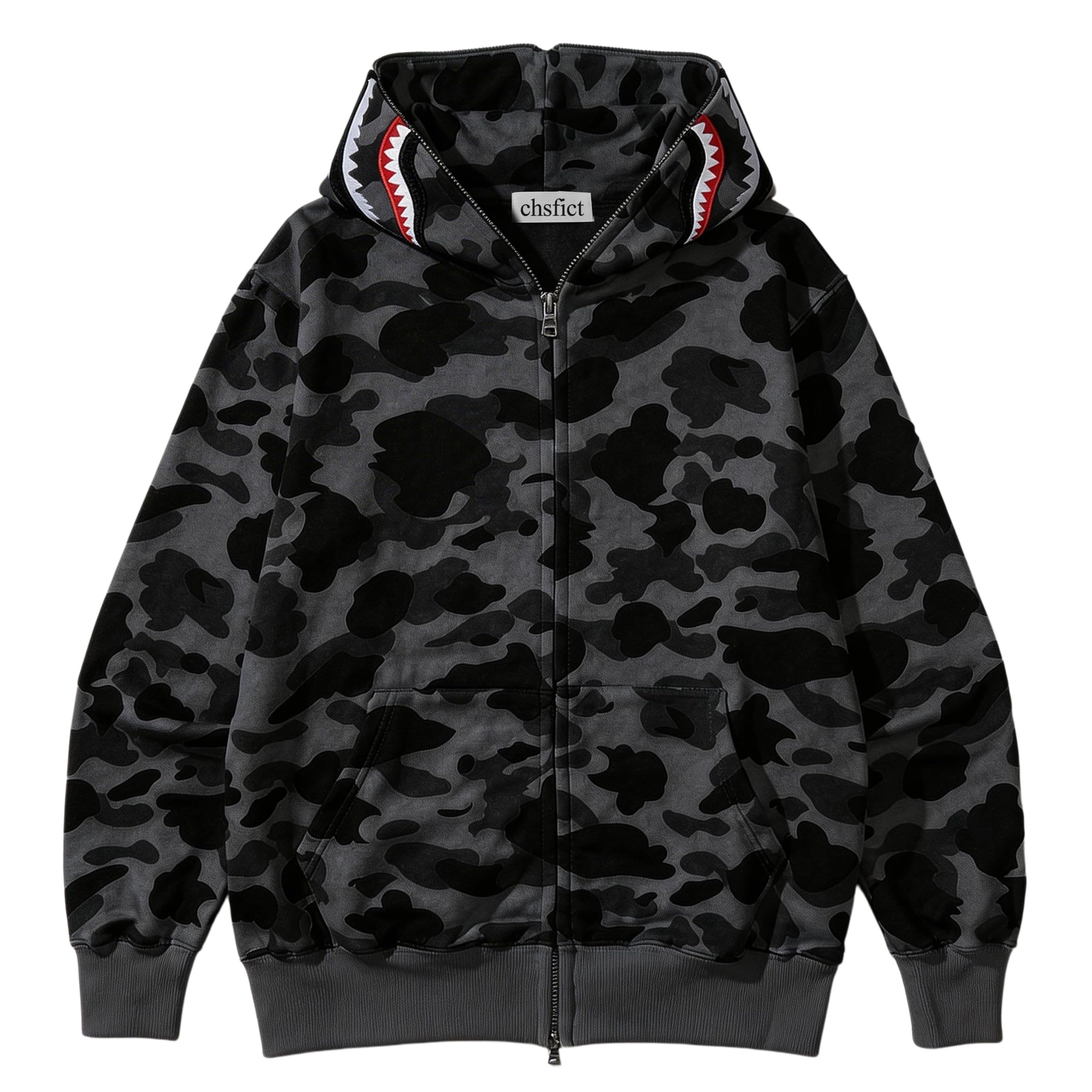 Complete Size Range Unisex Shark Hoodie Shark Jacket Camo, Full Zip, Cotton Adult Sweatshirt for Young Boy&Girl