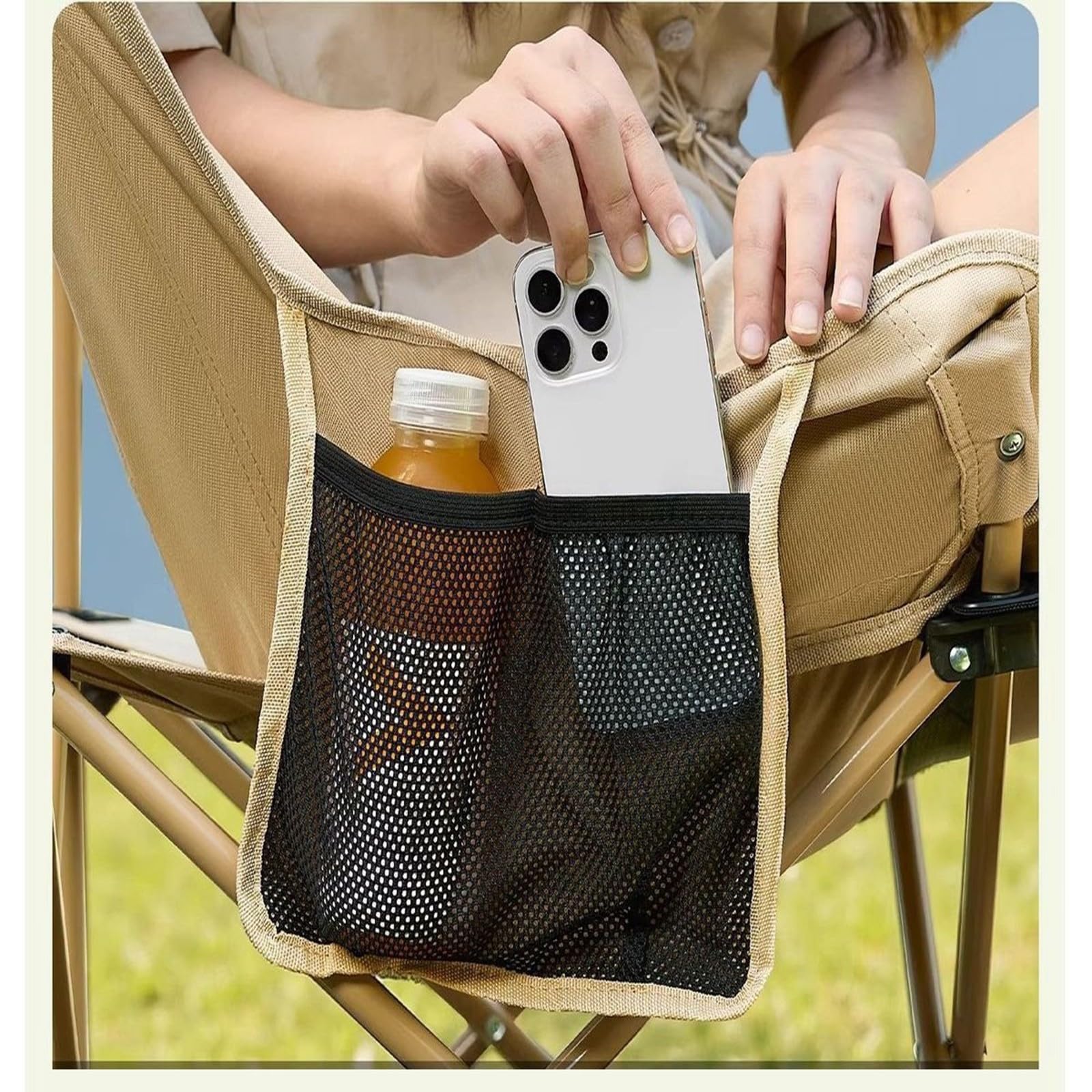 Chaise de Camping Pliable Surdimensionnée Portable avec Porte Gobelets et Accoudoirs Cadre Stable pour Extérieur Intérieur Camping Pêche Couleur Noir Gris B