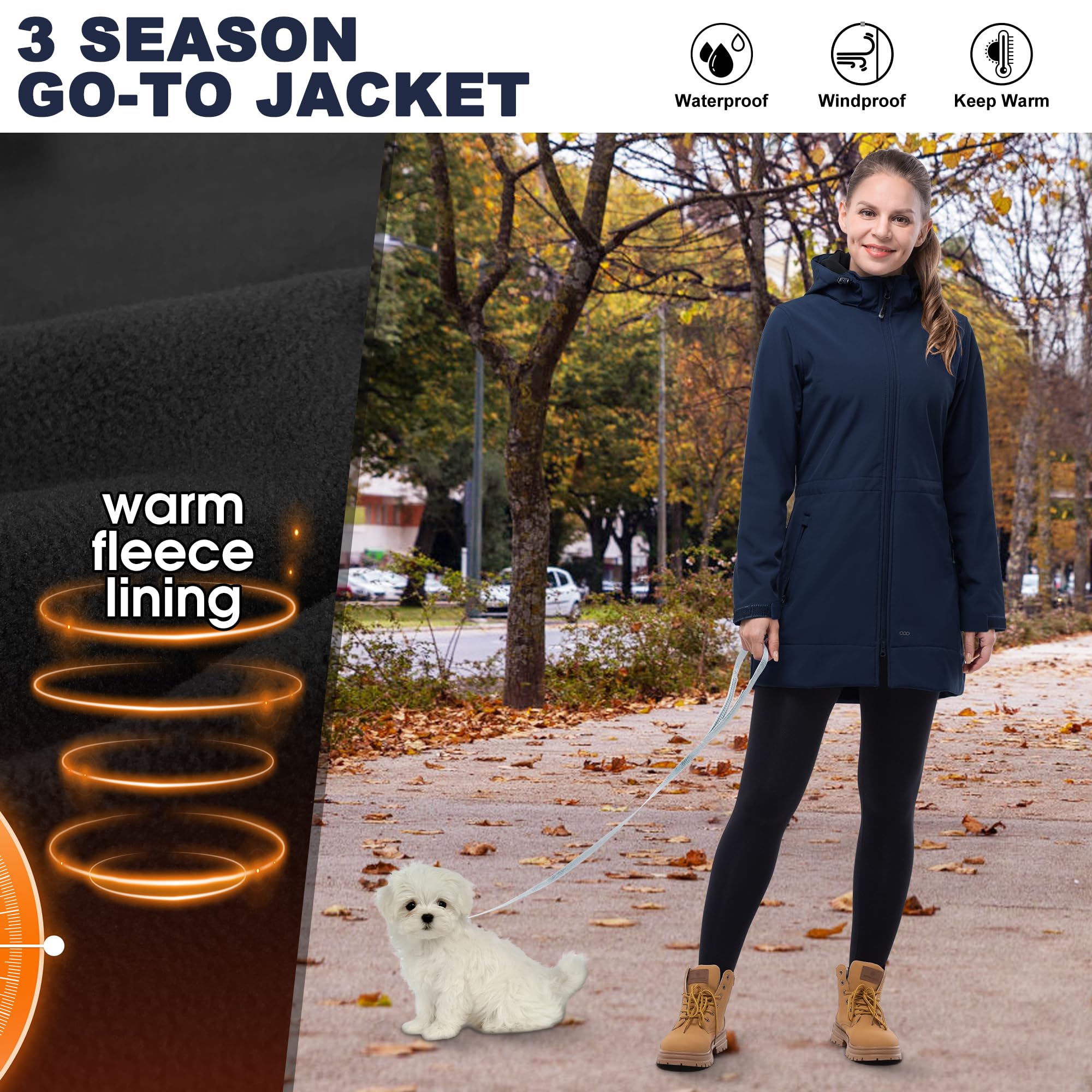 33,000ft Giacca softshell leggera da donna con cappuccio, impermeabile, funzionale, foderata in pile, traspirante, per ciclismo, escursionismo, attività all'aperto