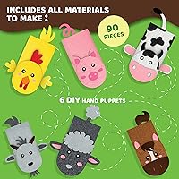 Vista 2 de jackinthebox Kit de fabricación de marionetas de mano, 6 animales de granja, kit de manualidades de fieltro para niños, kit creativo de manualidades