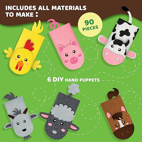 Miniatura 2 de jackinthebox Kit de fabricación de marionetas de mano, 6 animales de granja, kit de manualidades de fieltro para niños, kit creativo de manualidades