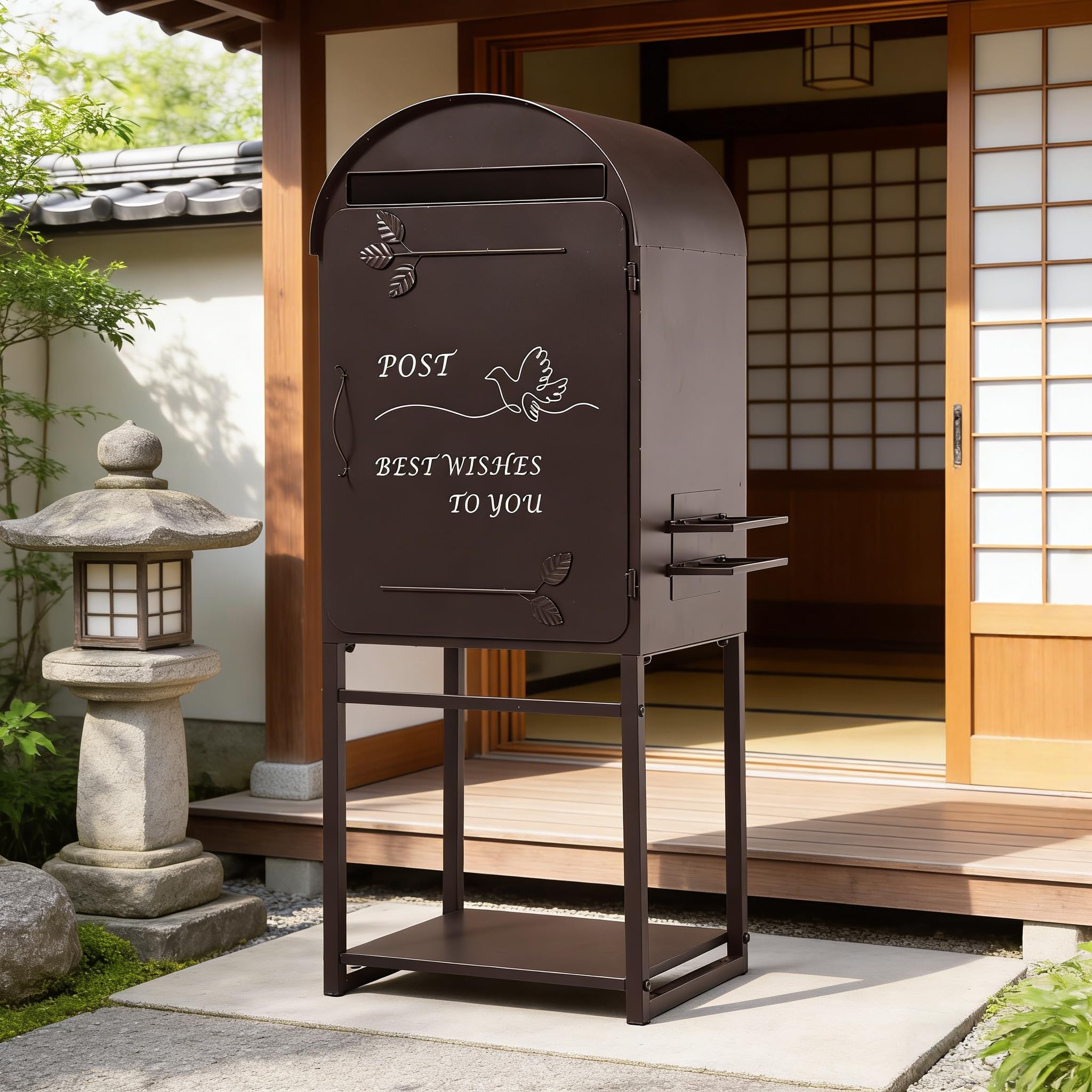Amazon.co.jp: ポスト 置き型 宅配ボックス付き スタンドポスト | 傘