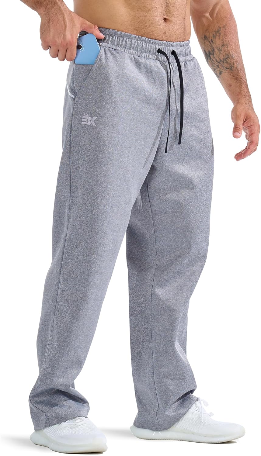 BROKIG Mens Buttlift Workout Sweatpants, Baggy Straight Leg Lounge Pants Open Bottom Track Sweat Pants with Zip Pockets