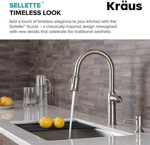 Miniatura 3 de Kraus Sellette - Grifo abatible de cocina, de acero inoxidable con plato y dispensador de jabón