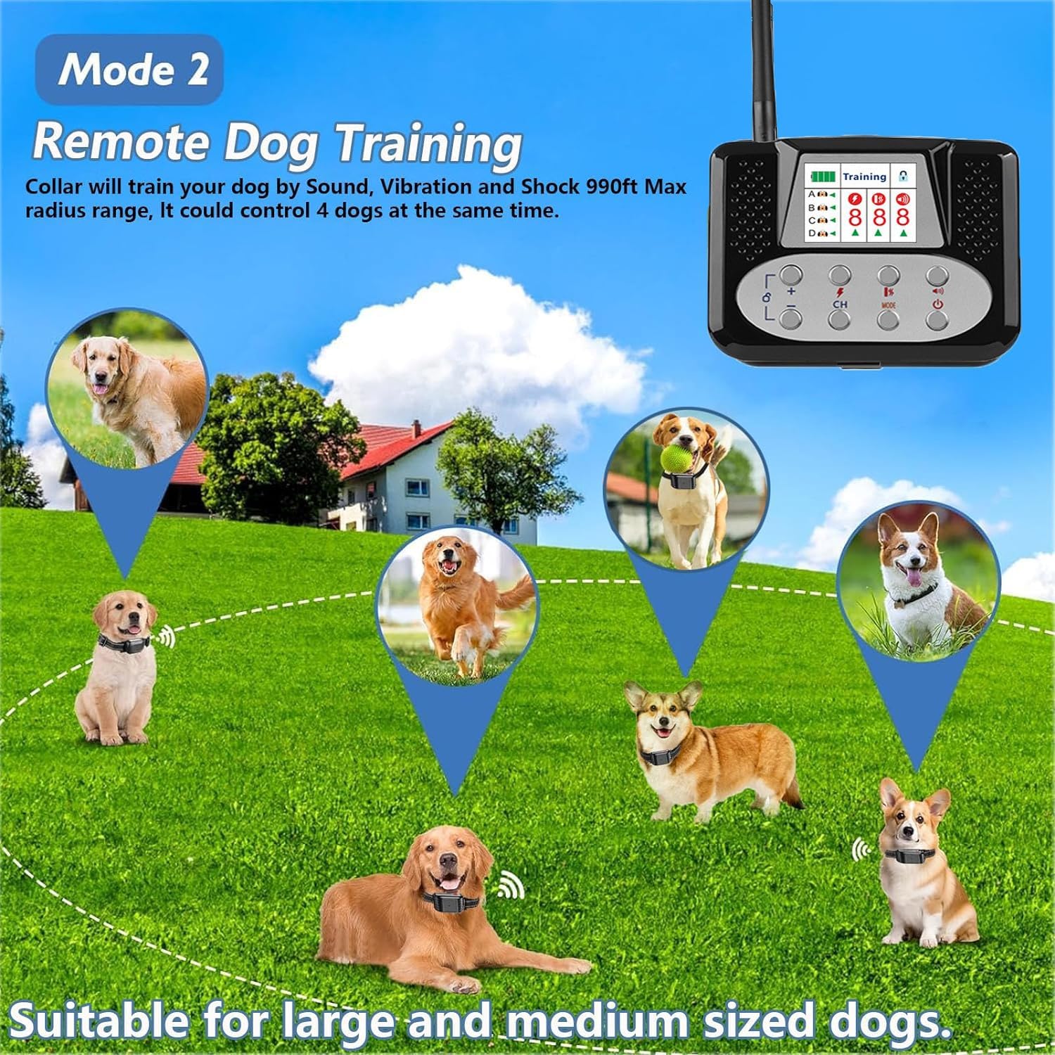 Wireless Dog Fence, Electric Dog Fence & Remote Training Collar 2 in 1, Vibration & Shock, IP67 Waterproof Receiver, 3 Modes, 2026 Pet Boundary Containment System for 1/2/3/4 Dogs,for4dogs