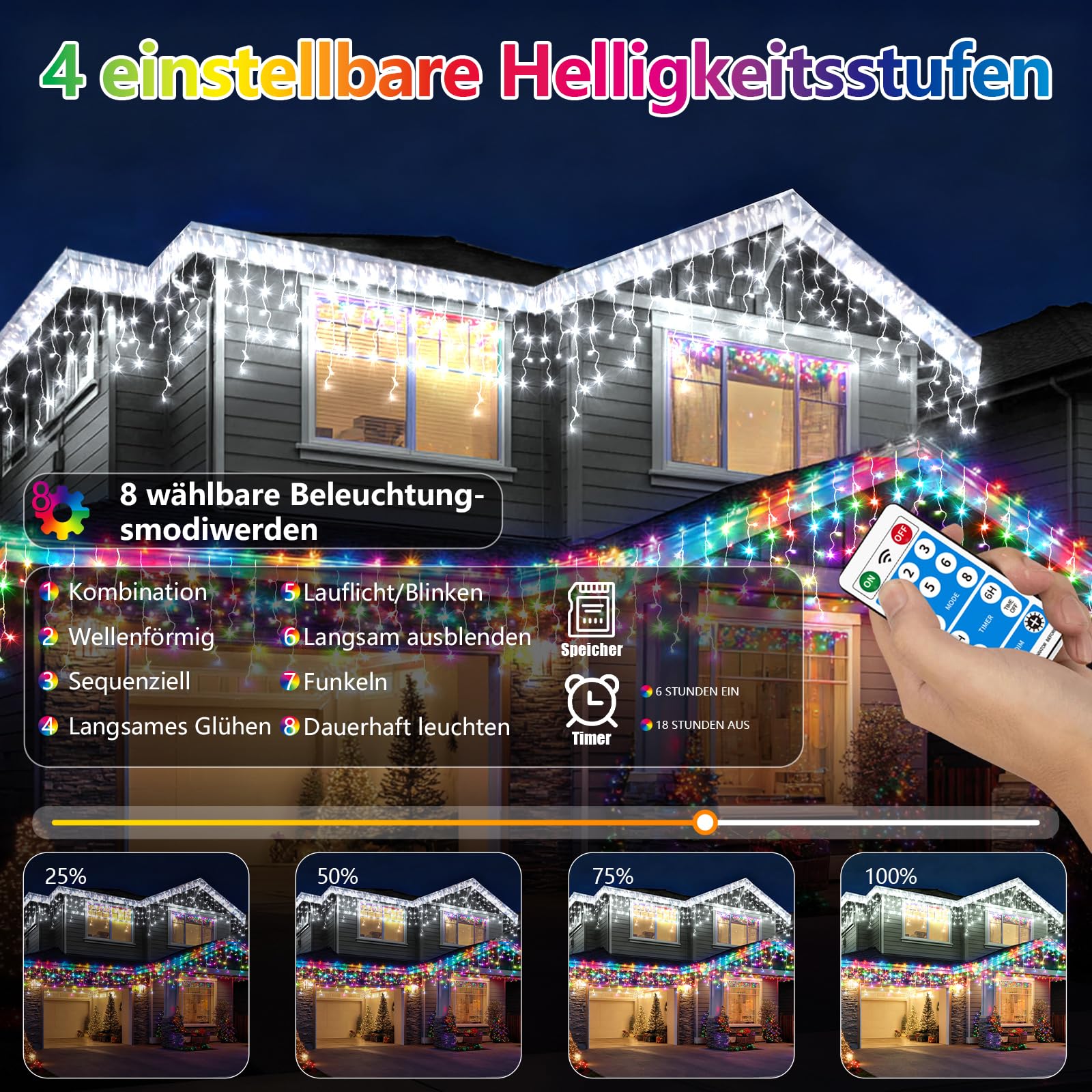 800LED Eisregen Lichterkette, 25+5M Erweiterbar Weihnachtsbeleuchtung Lichtervorhang mit IP65 Wasserdicht, 8 Modi Stecker, Timer, Memory-Funktion für Innen Außen Weihnachten Deko Dach Balkon
