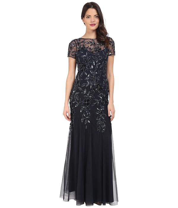 Adrianna Papell Women's Floral Beaded Godet Gown, Twilight, 16 by Adrianna Papell - Used condition - US$116.39