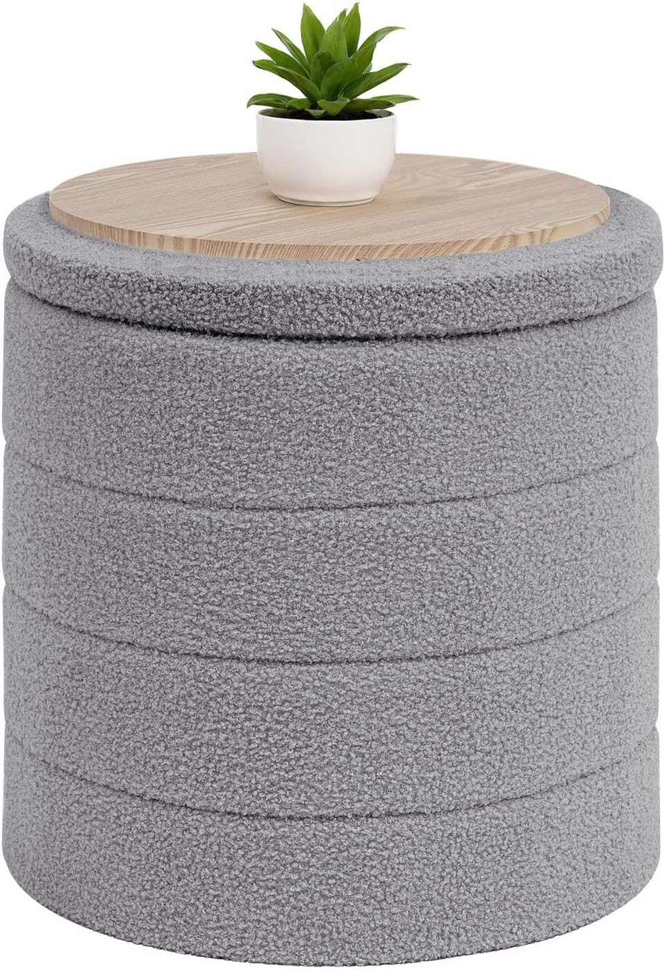 b fsobeiialeo ottoman with stroage, round sherpa storage ottoman stool, boucle foot rest 16.9"x16.9"x17.7"?grey 16.9x16.9x17.7 inches grey
