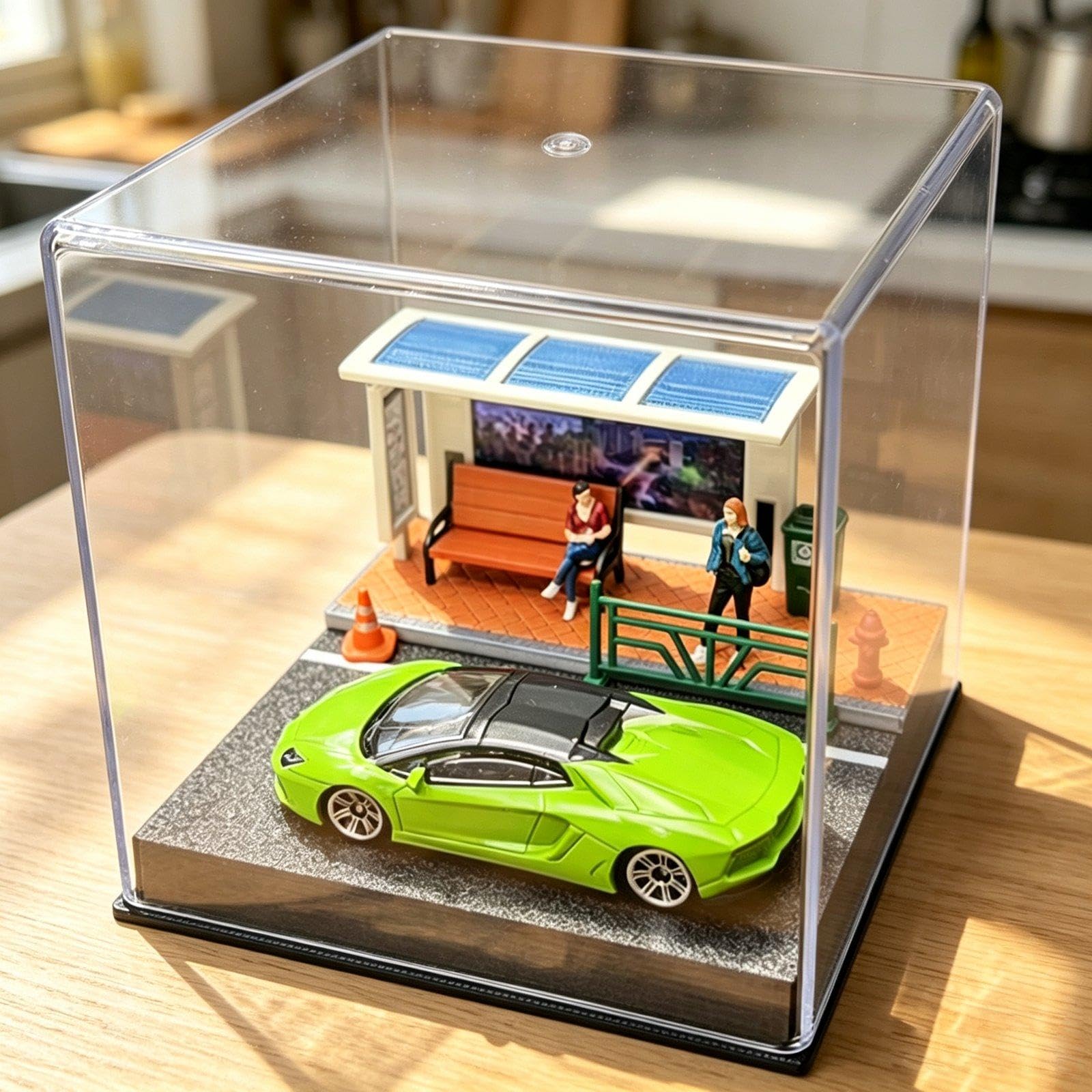 Vitrina de Garaje, Caja de Almacenamiento, Escena en Miniatura, Juguete, Garaje, Casa de Muñecas, Decoración, Modelo de Coche, Presentación, Cubierta