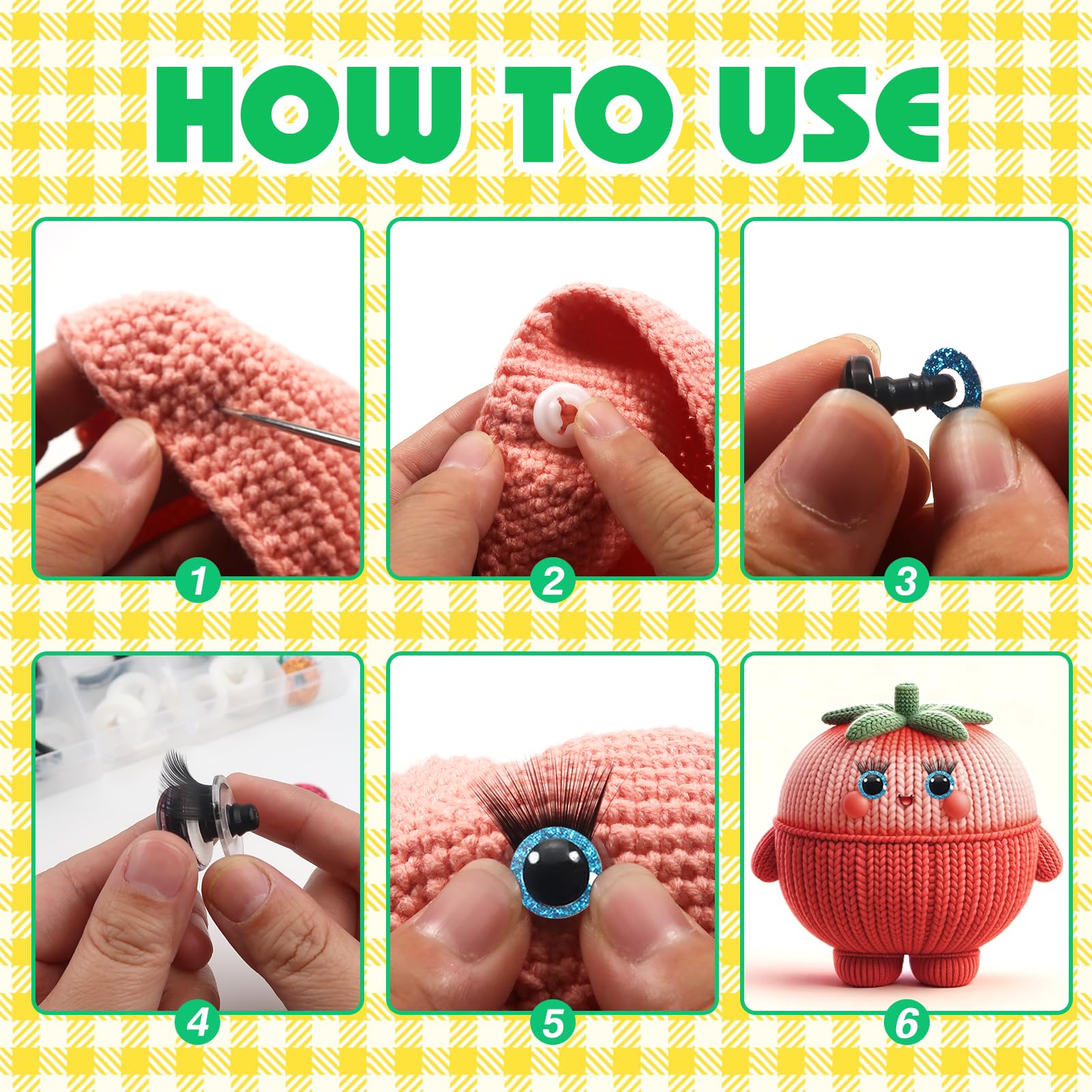 TOAOB 28pcs 18mm Safety Eyes Plastic Glitter Safety Eyes with Black Eyelashes and Washers for Amigurumis Craft Crochet Eyes for DIY Puppet Bear Stuffed Animal Doll Making - Image 4