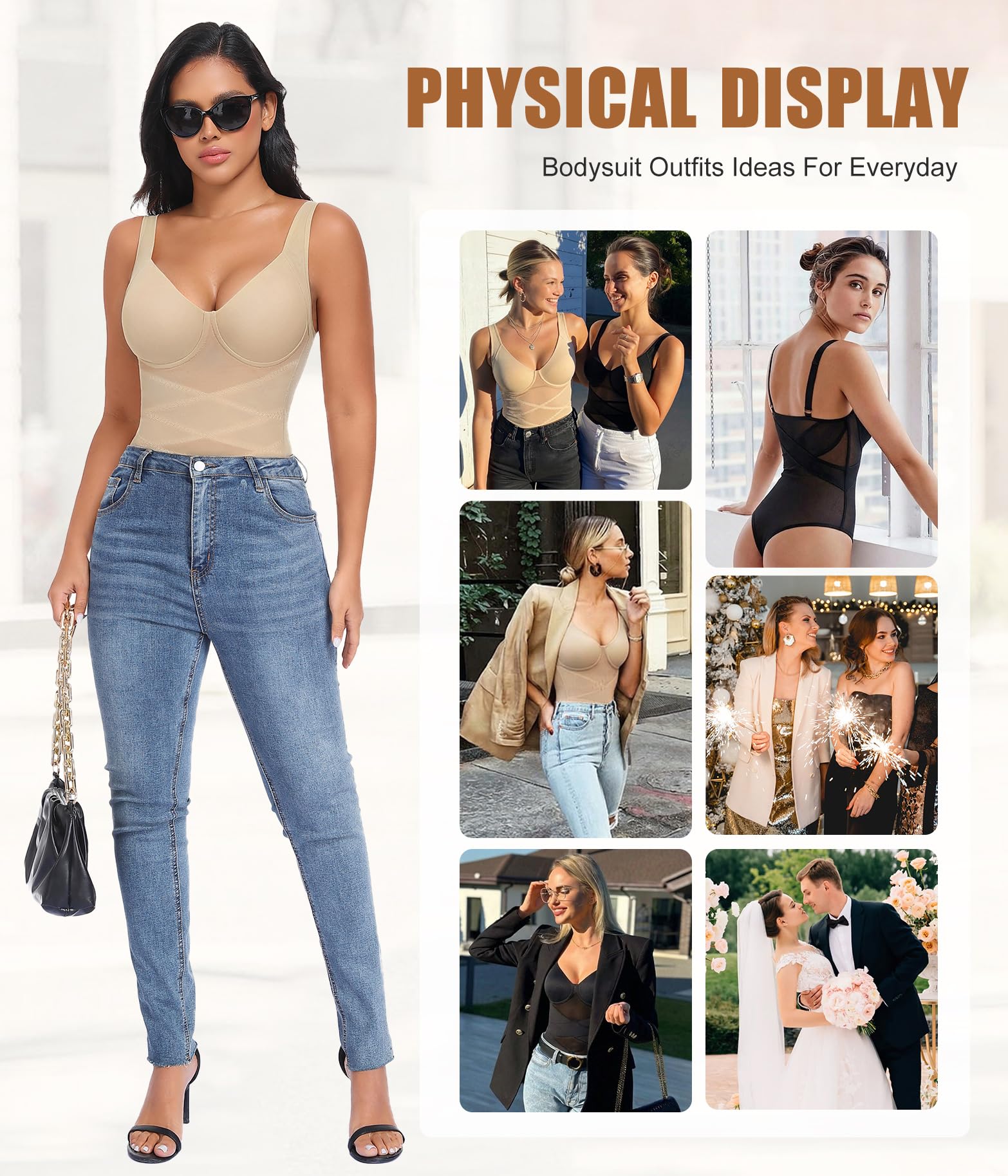 Niwicee Body Contenitivo Modellante Donna Shapewear Bodysuit Pancia Piatta Guaina Contenitiva Perizoma Intimo Snellente Shaper Shaping Spallino Regolabile Mesh Fajas